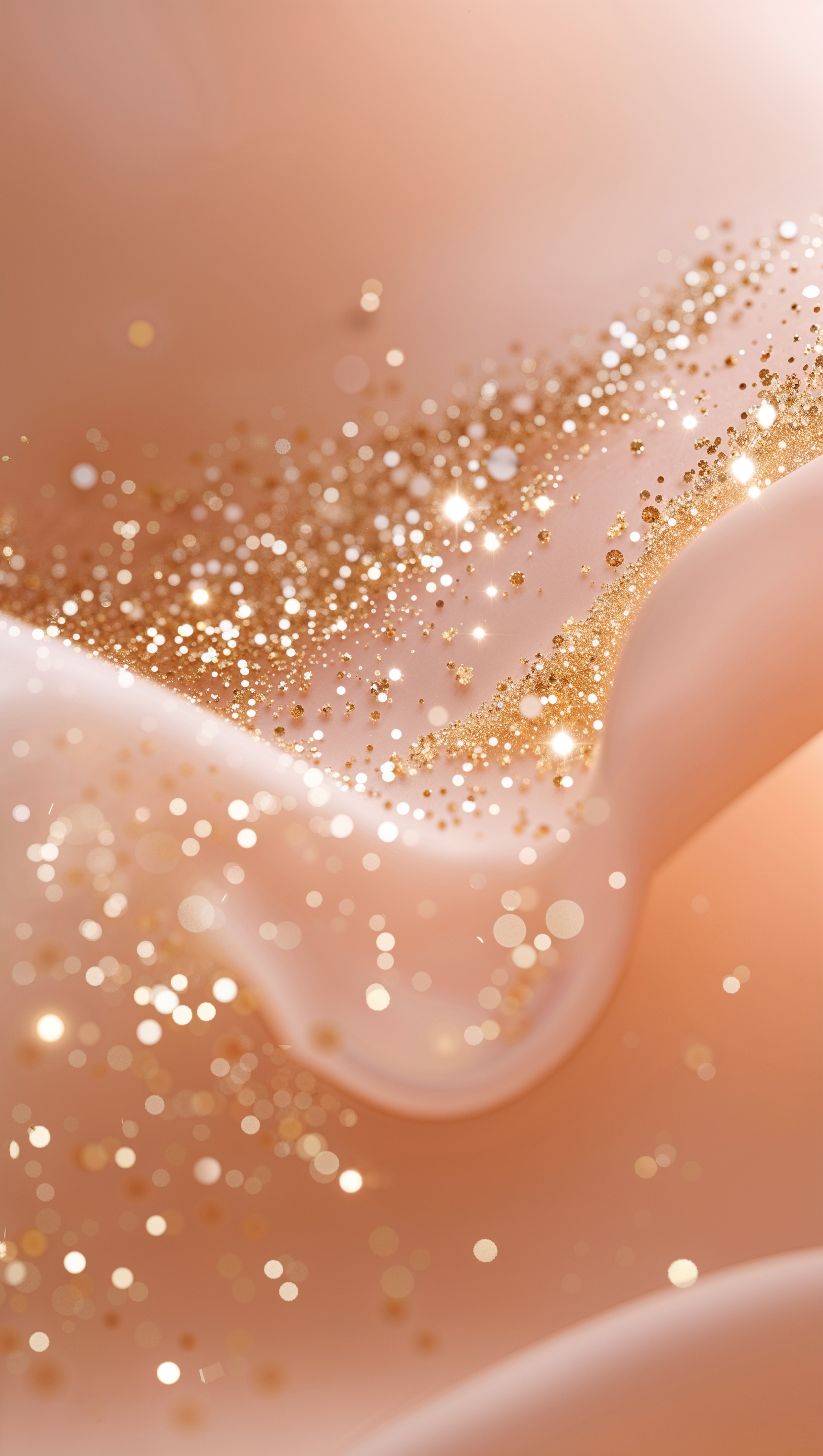 Light gold sparkles falling over a gentle peach background, elegant tone