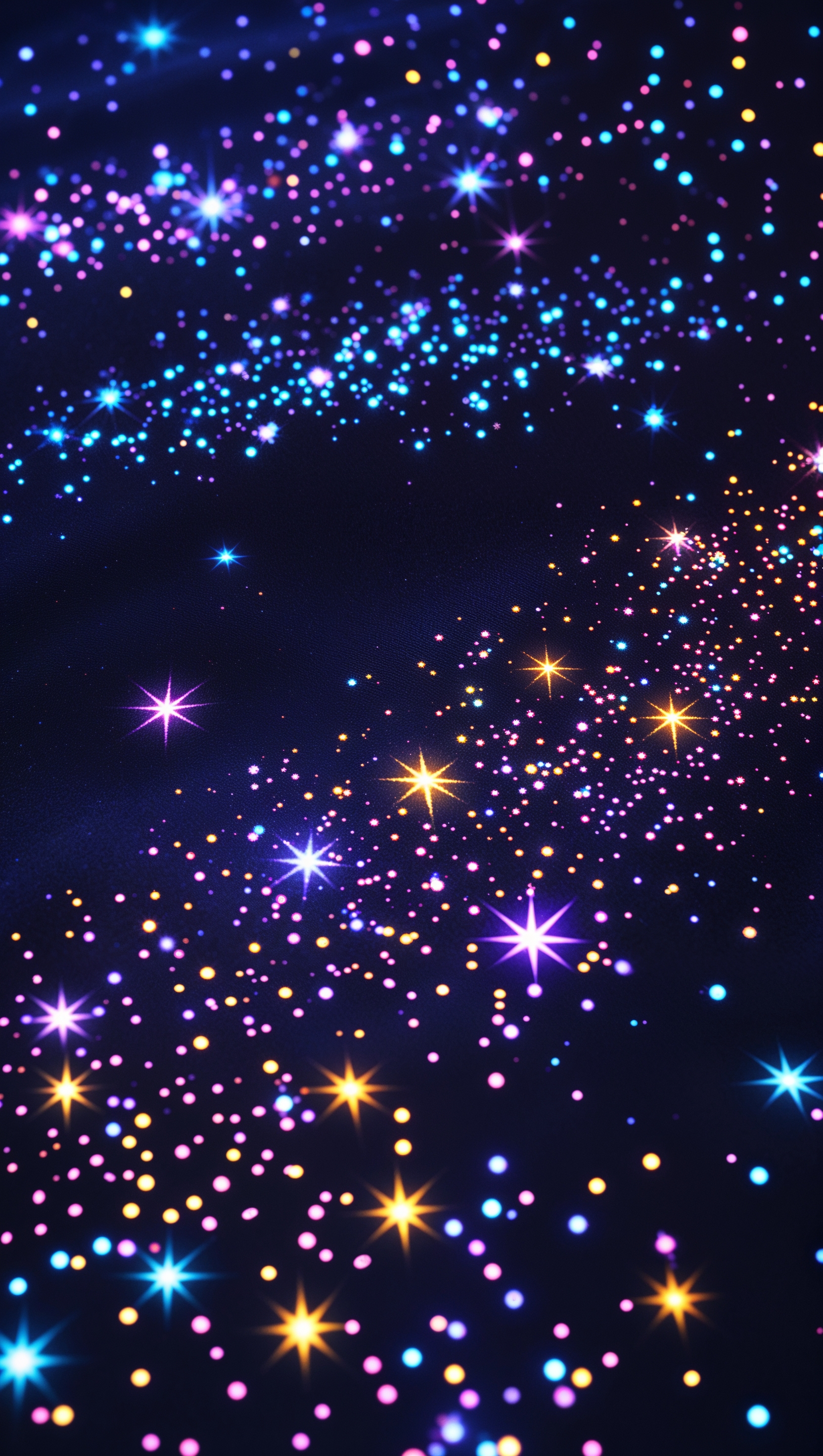 Black background with colorful sparkles and neon glow accents