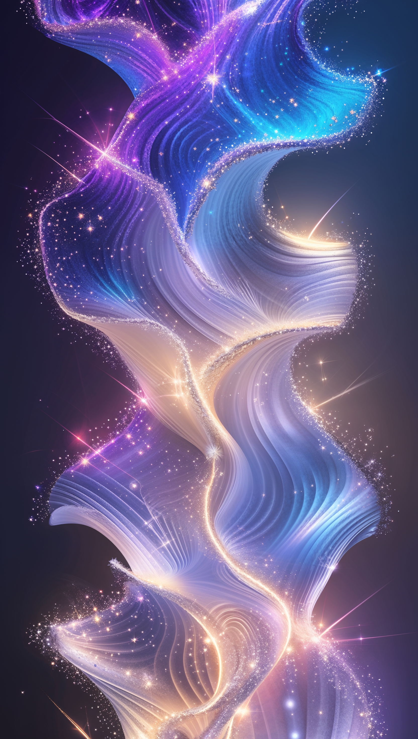Vertical glowing sparkles forming abstract waves in bold tones