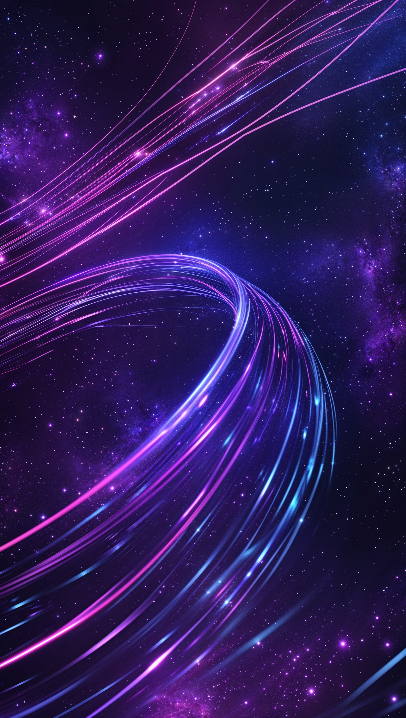 Neon pink and blue sparkling lines on a cosmic dark background