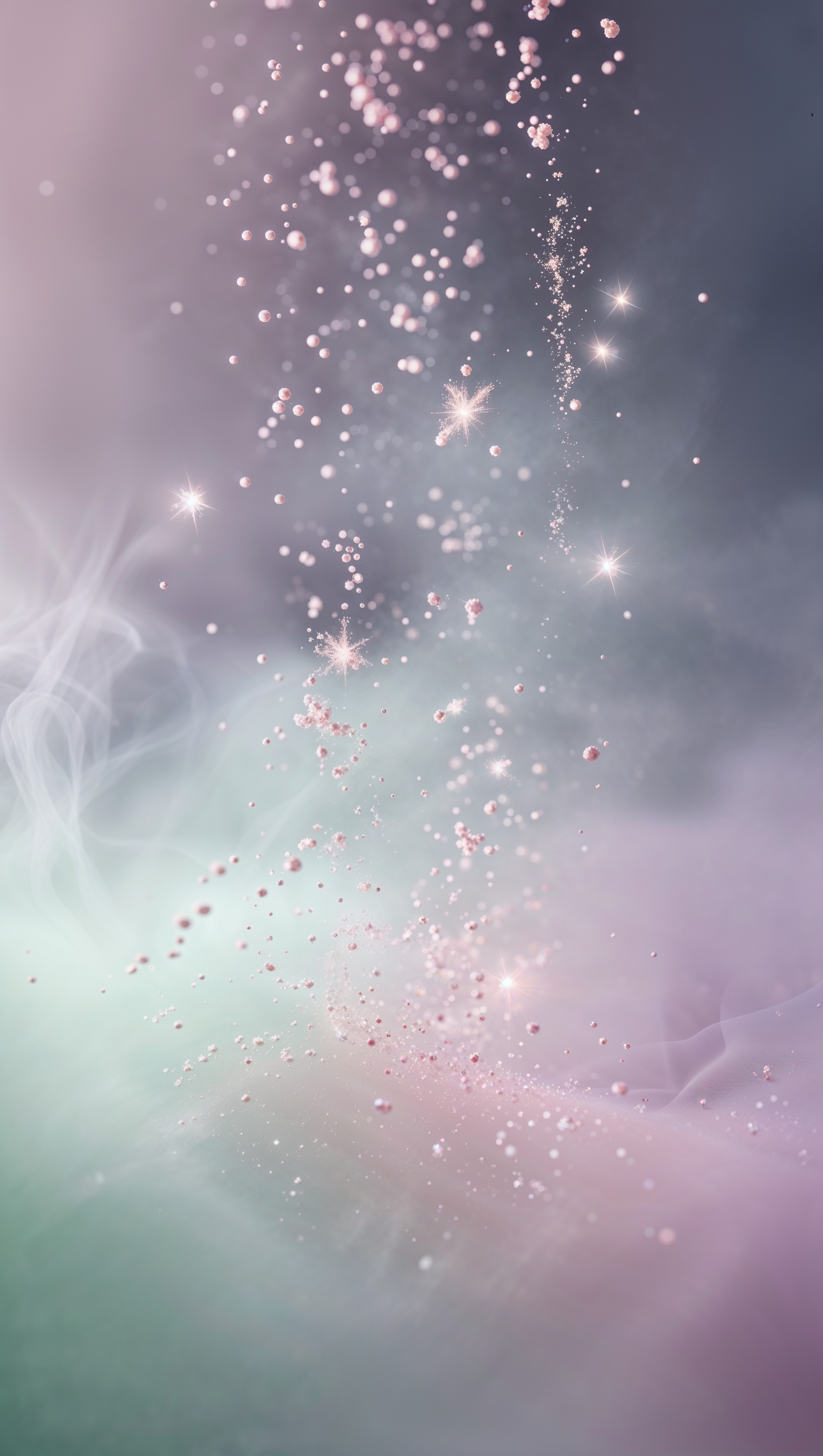 Fairy dust sparkles floating in soft gradient mist, fantasy style