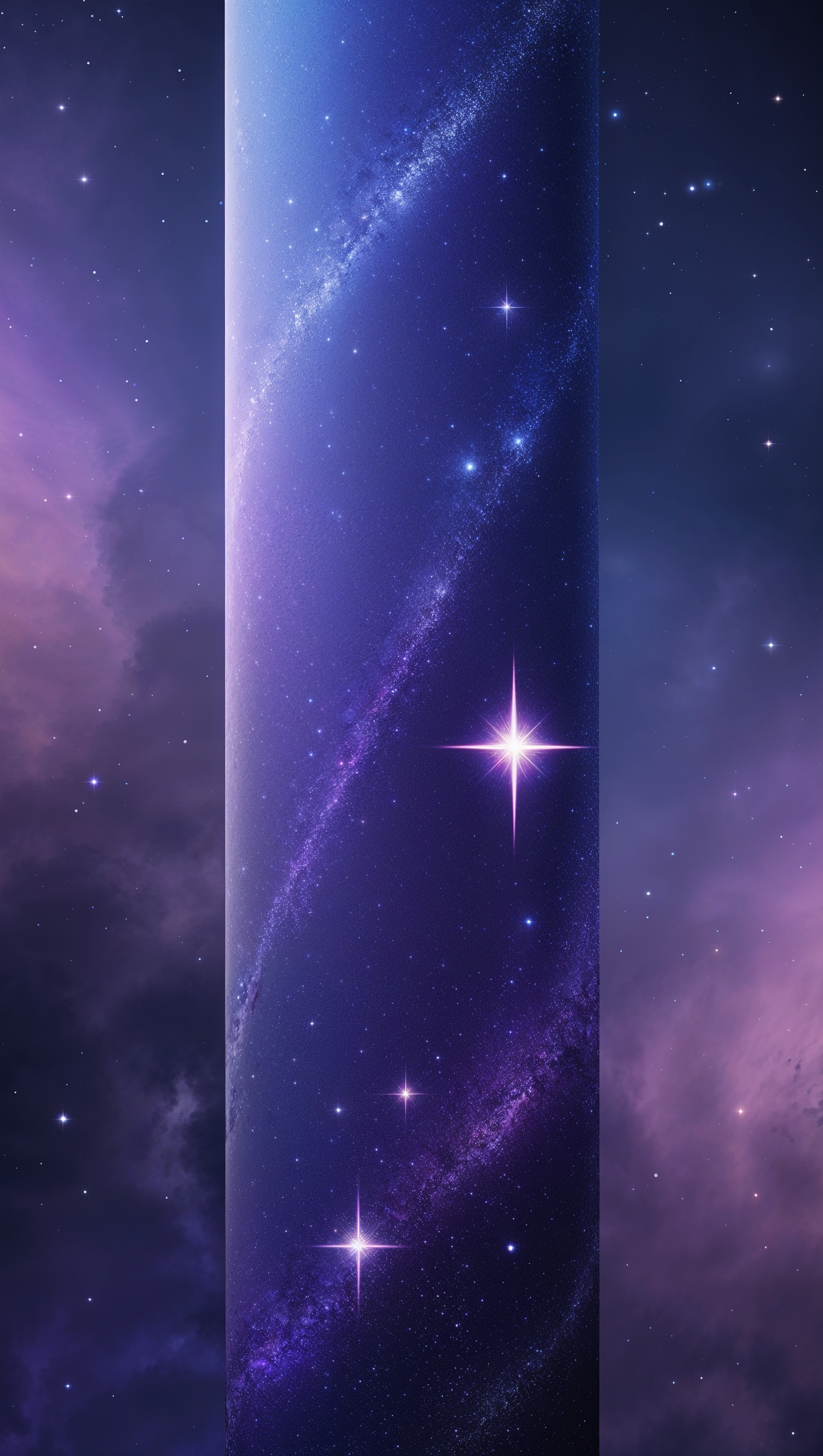 Vertical galaxy background with subtle sparkles and shooting stars