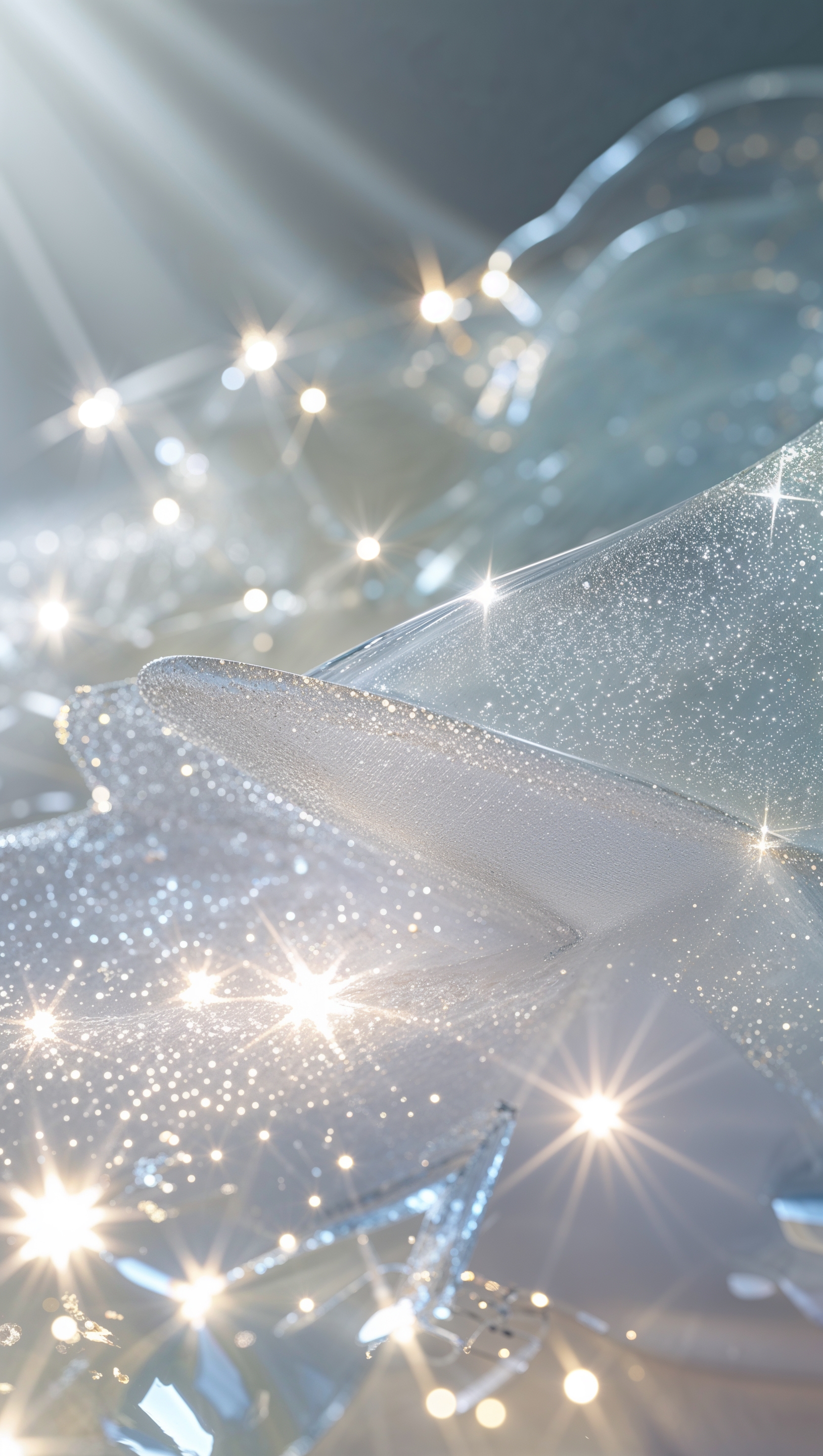 Glass sparkle texture with light beams and transparent shine