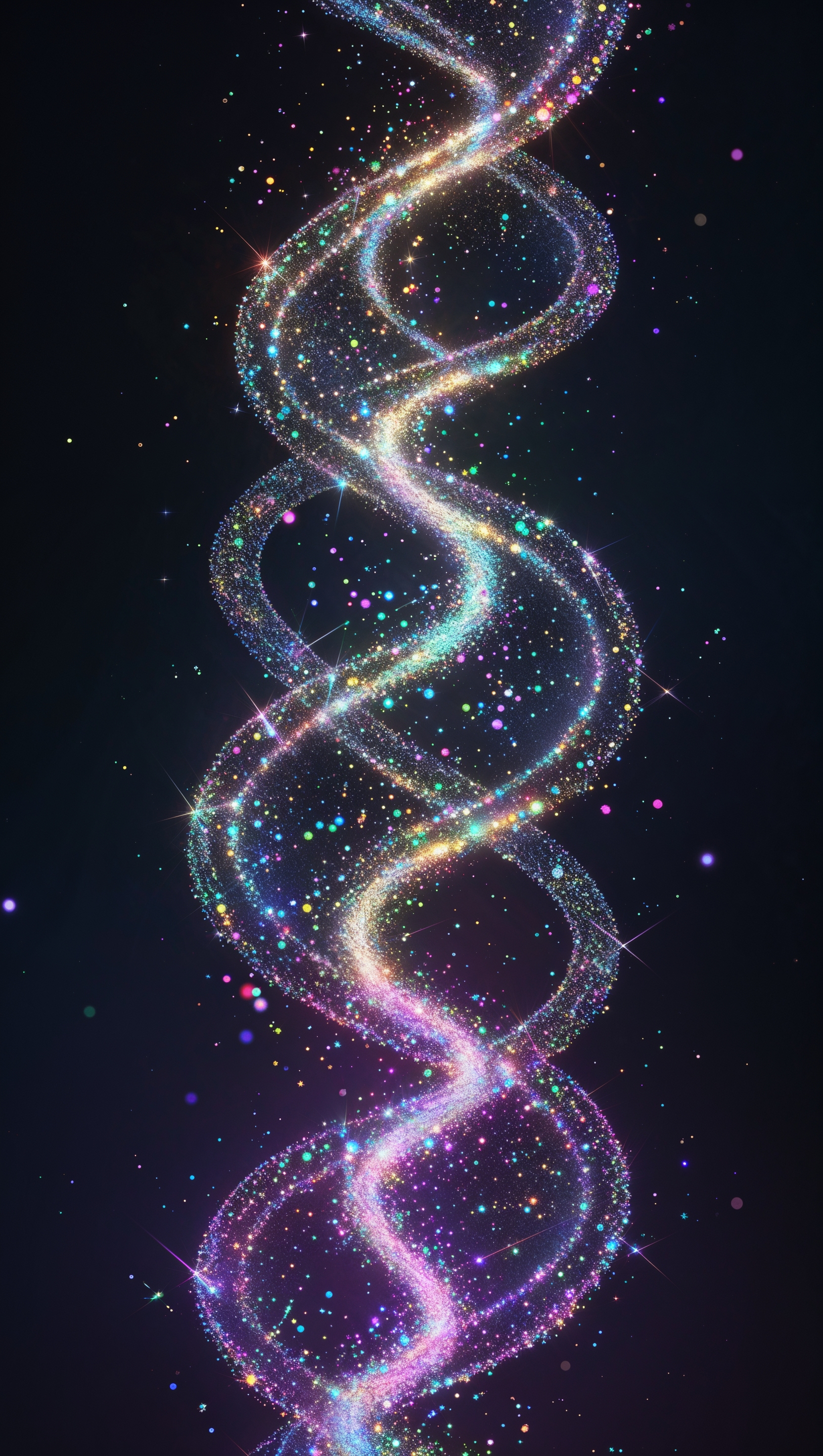 Vertical swirl of sparkles forming a spiral over black background
