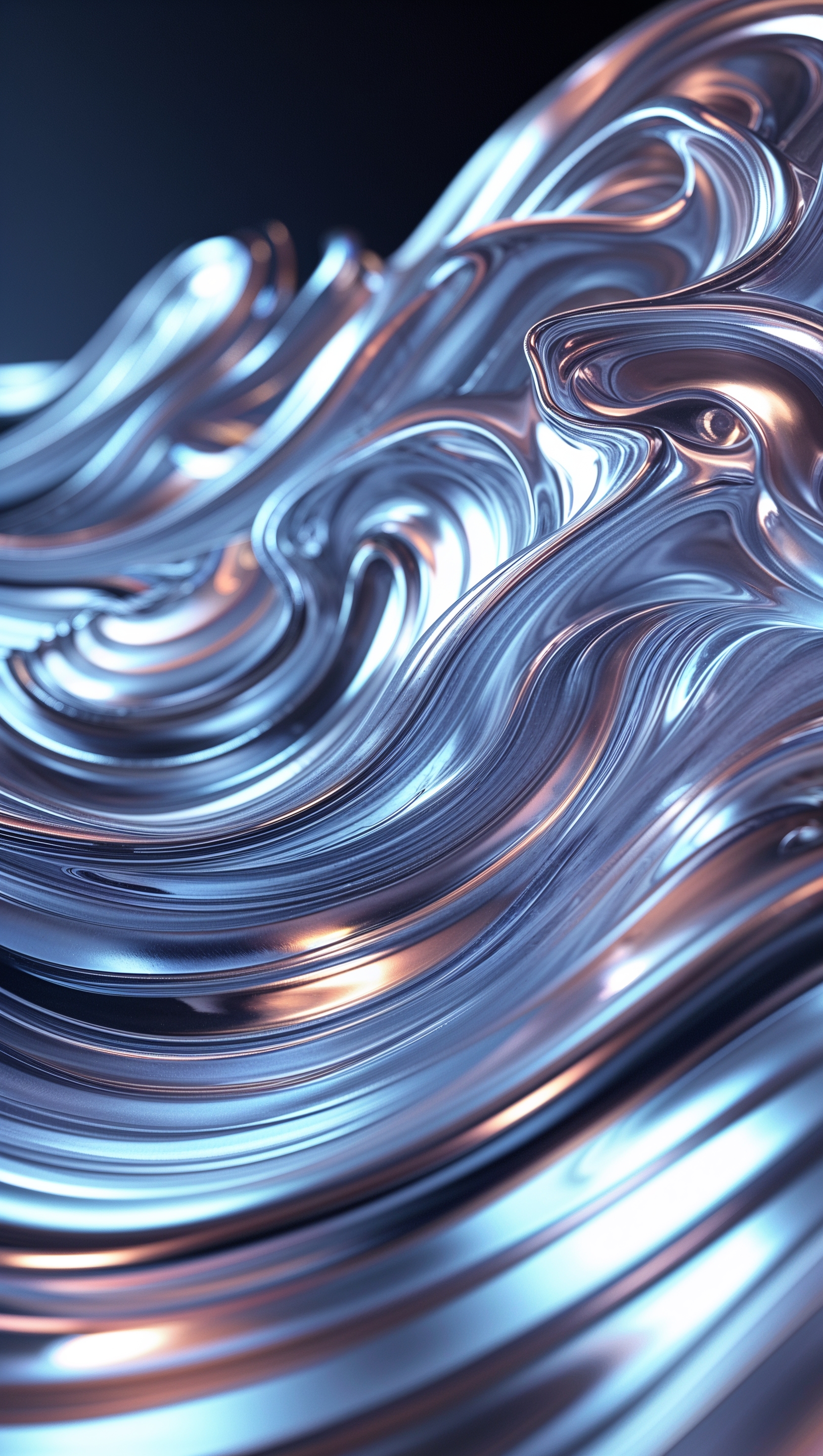 Glittering abstract waves in chrome and silver tones, futuristic look