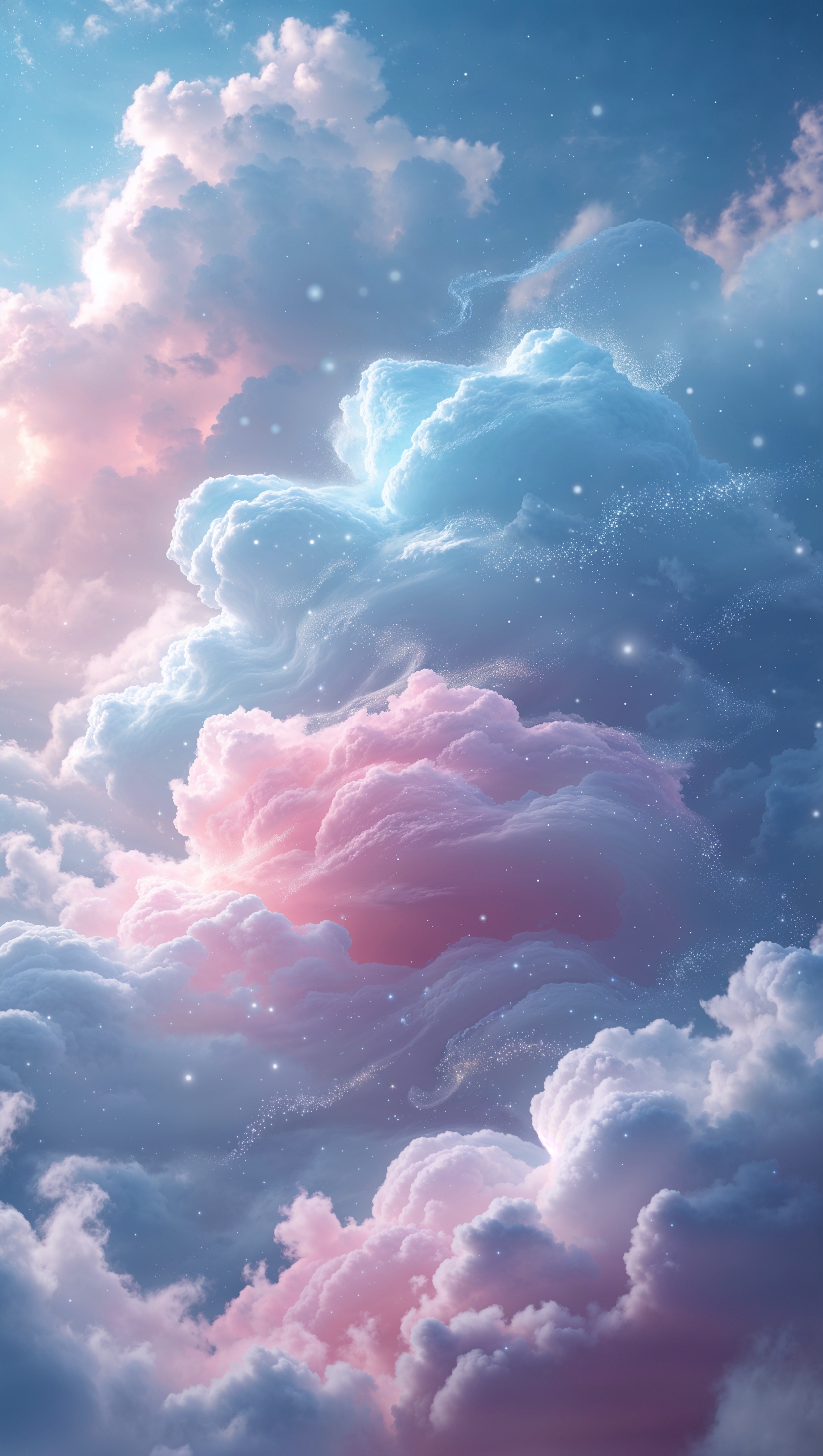 Dreamy sparkly cloud texture in pastel blue and pink tones
