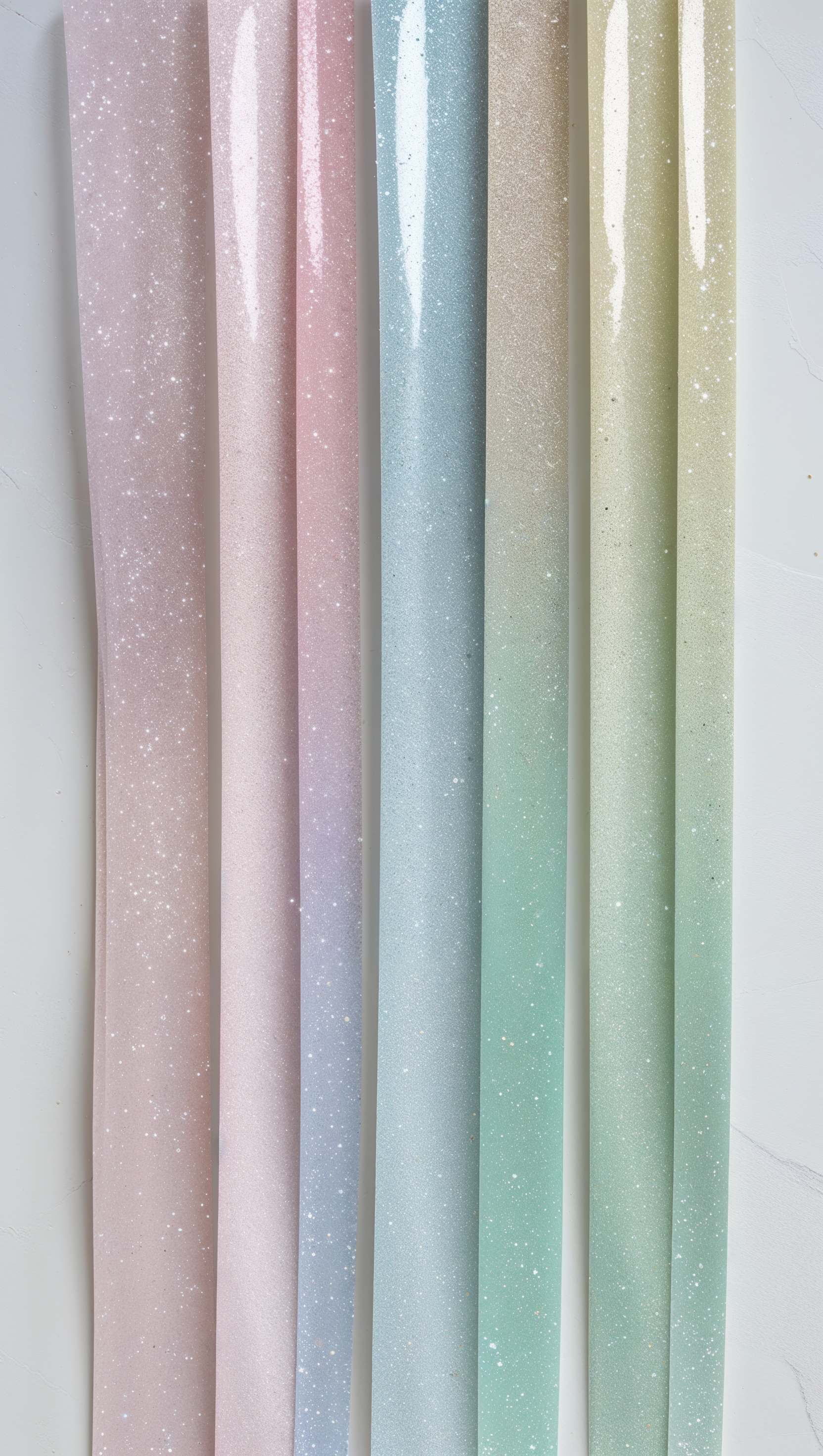 Vertical glitter stripes in pastel tones over a white background