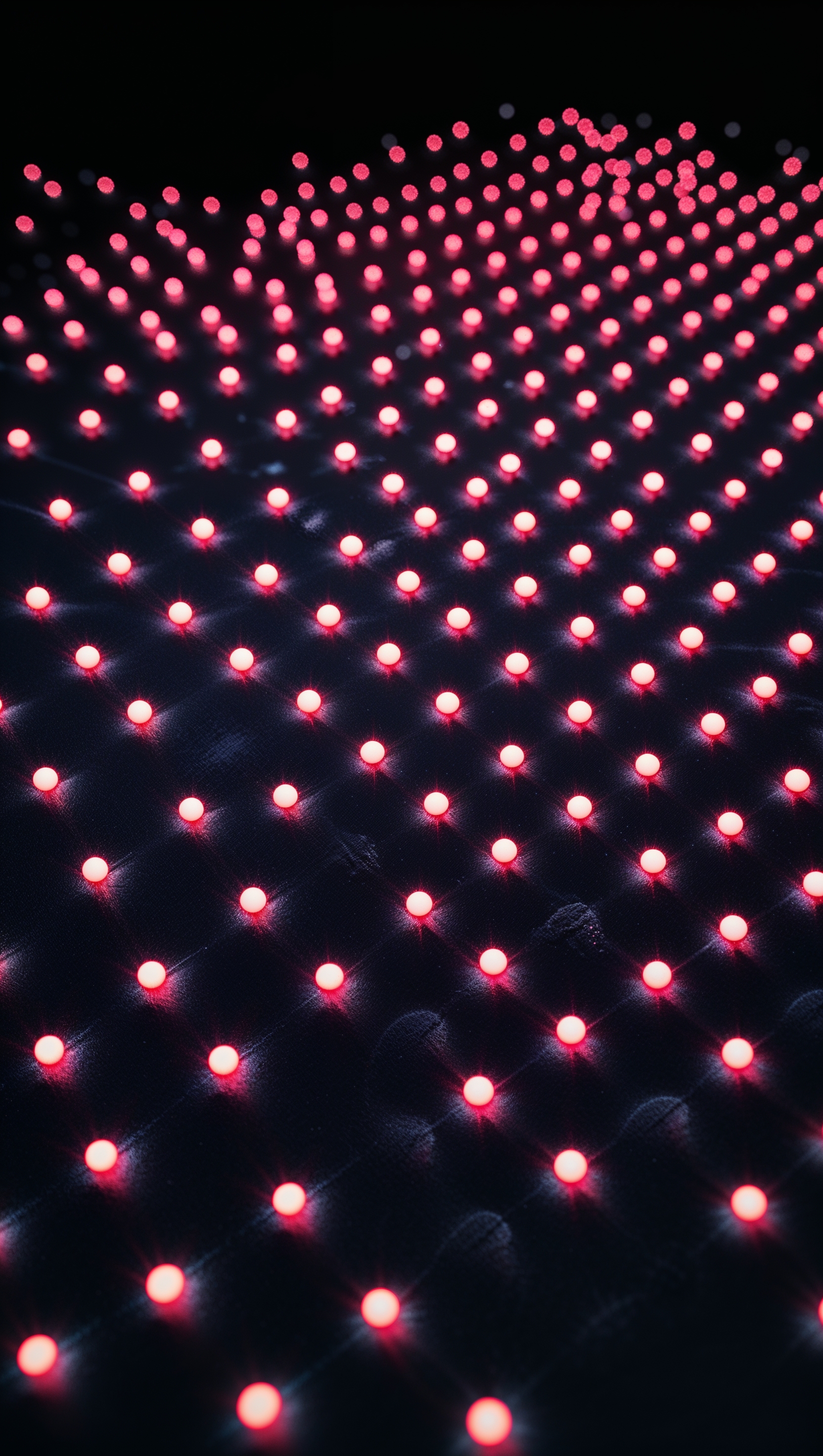 Minimal glowing neon dot pattern on black with perfect spacing