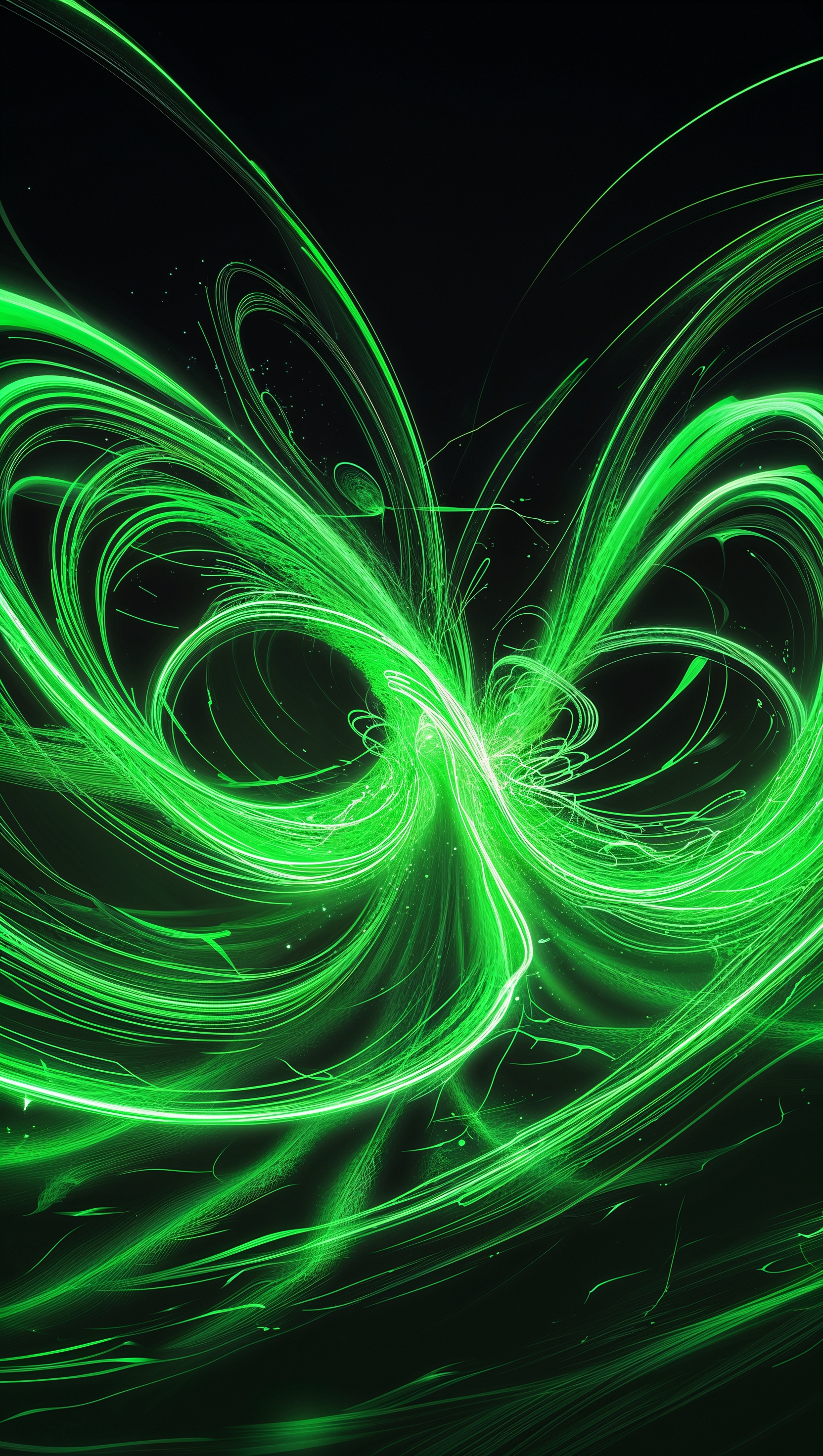 Abstract energy waves in glowing neon green with pulsing motion effect