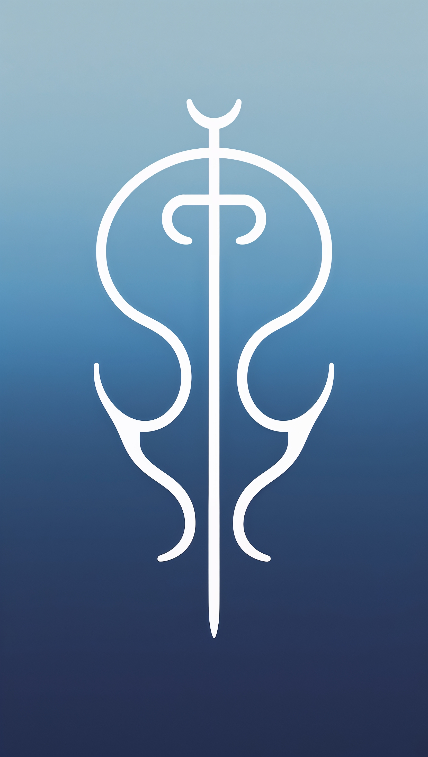 Simple Christian fish symbol (Ichthys) in white on gradient blue background