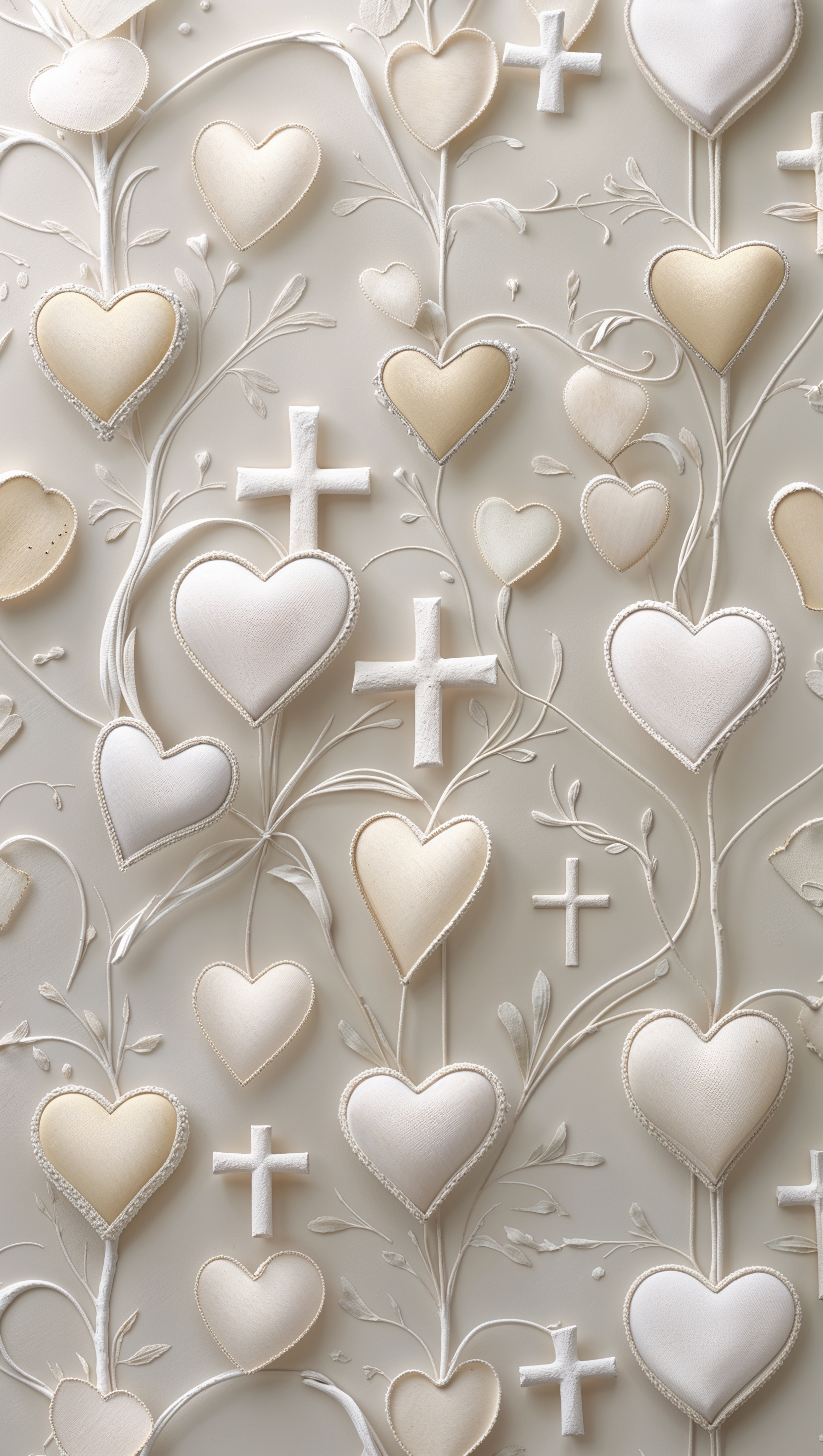 Hearts and crosses pattern in soft neutral tones, aesthetic and gentle