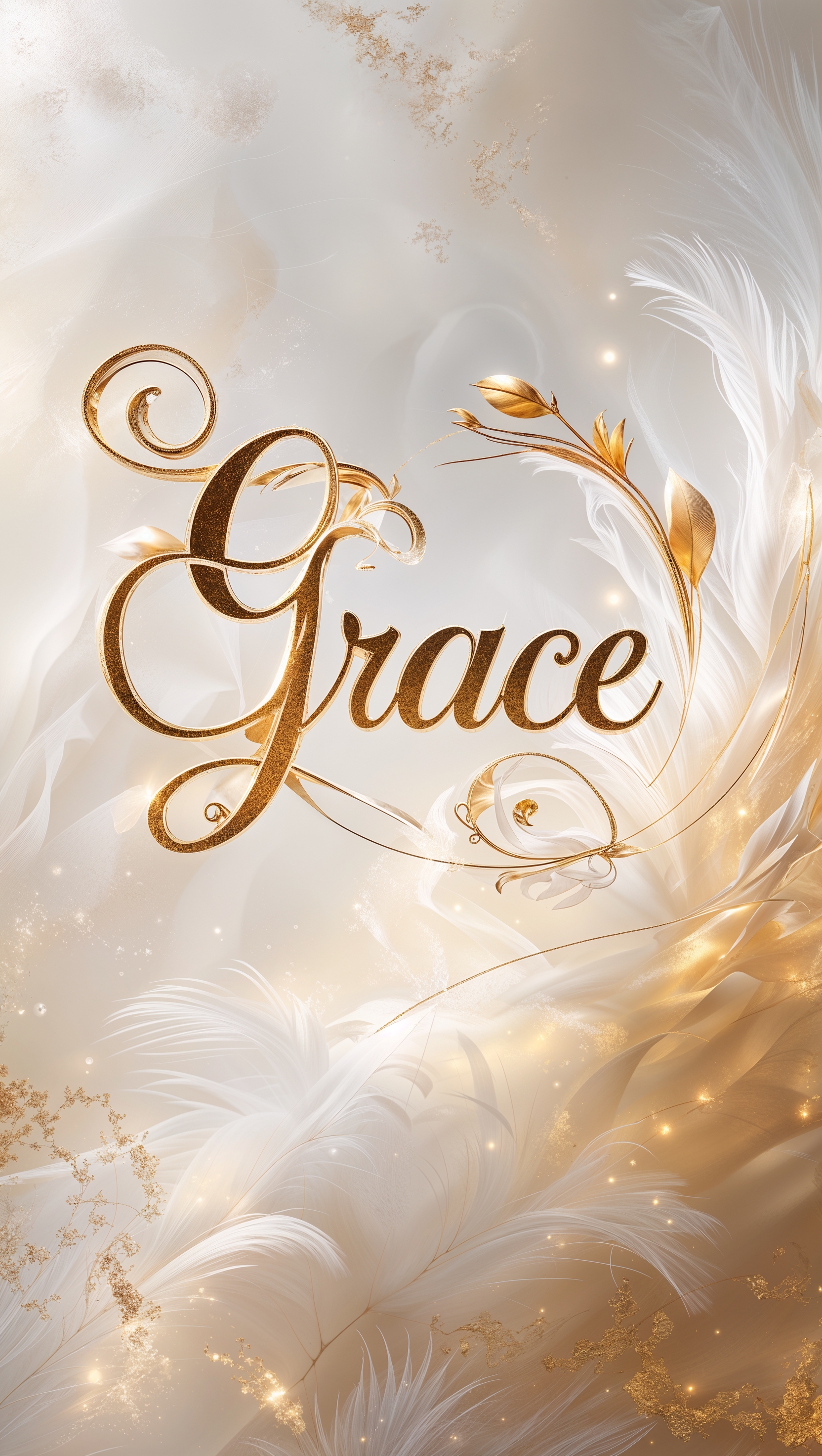 Soft abstract background with the word “Grace” in cursive, white and gold tones