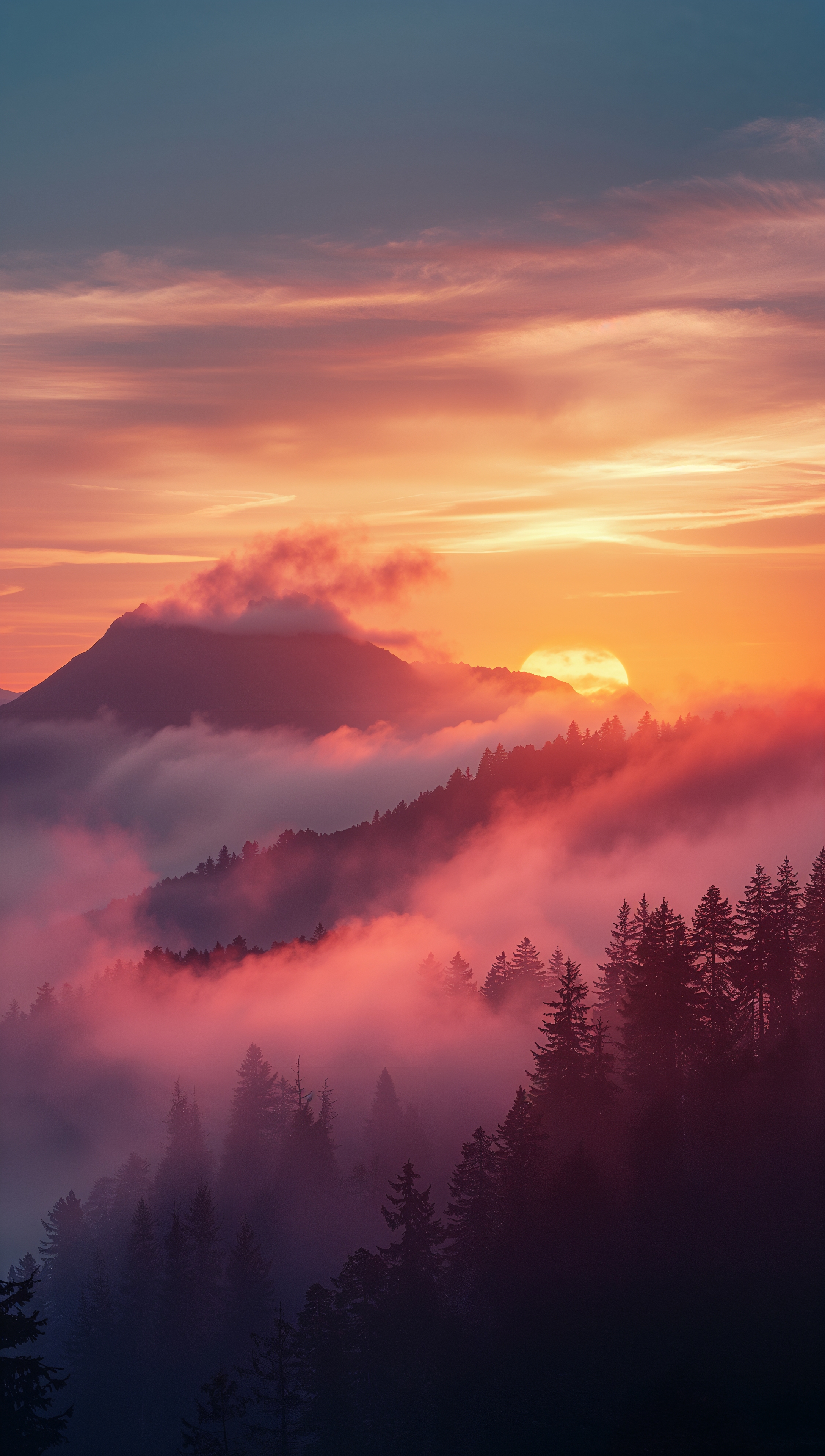 Sunset iPhone wallpaper – foggy mystical sunset