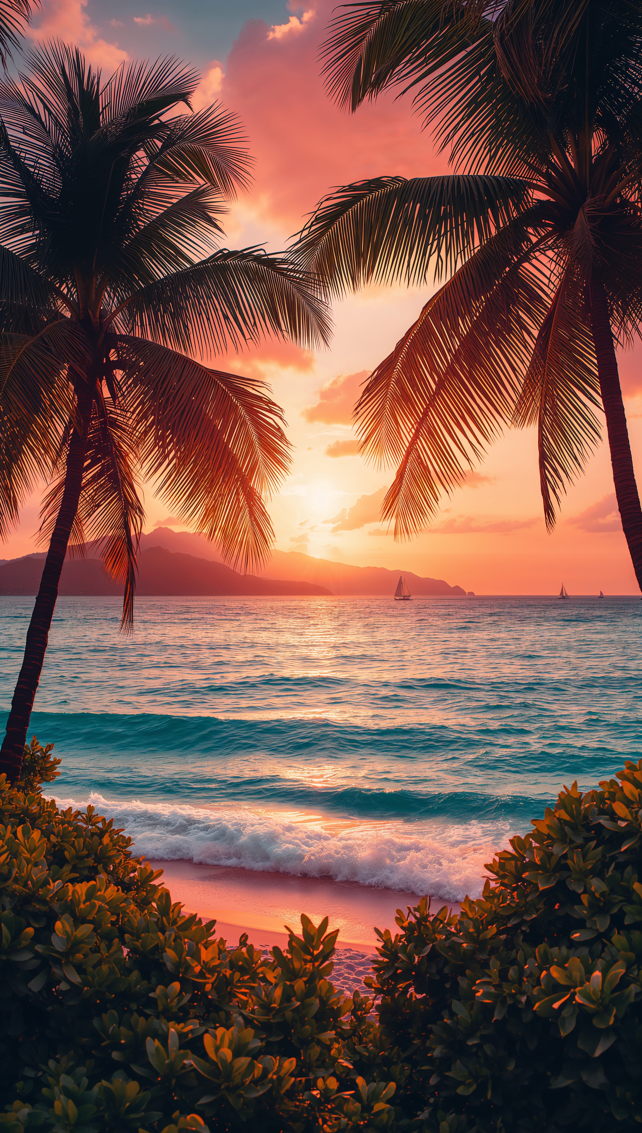 Sunset iPhone wallpaper – tropical island at sunset