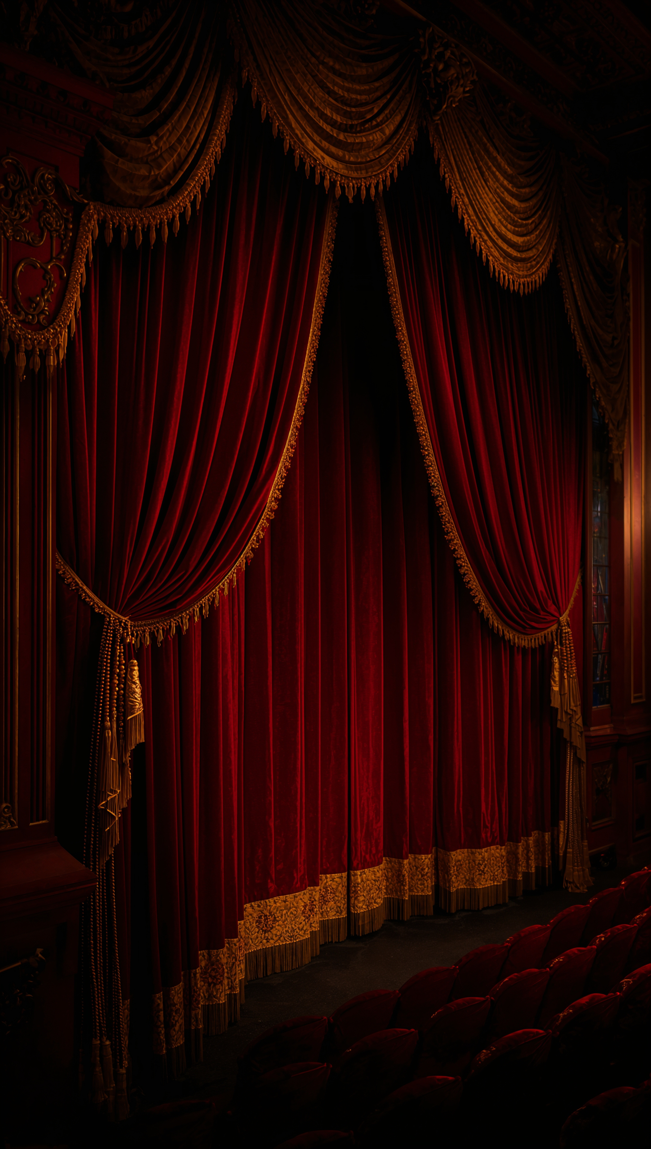 theatre iphone wallpaper with red velvet curtains