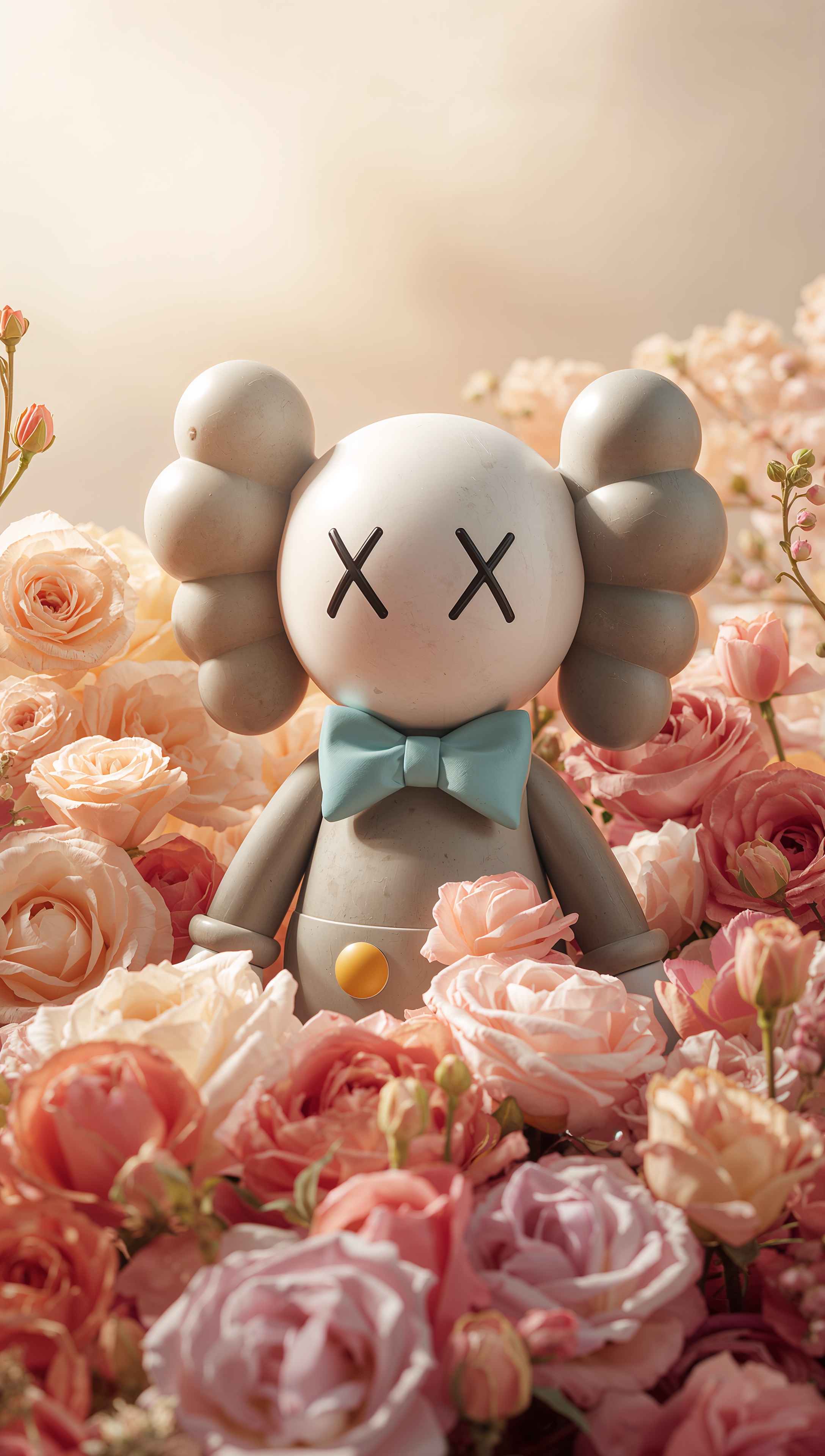 Kaws iPhone wallpaper – sculpture with floral background
