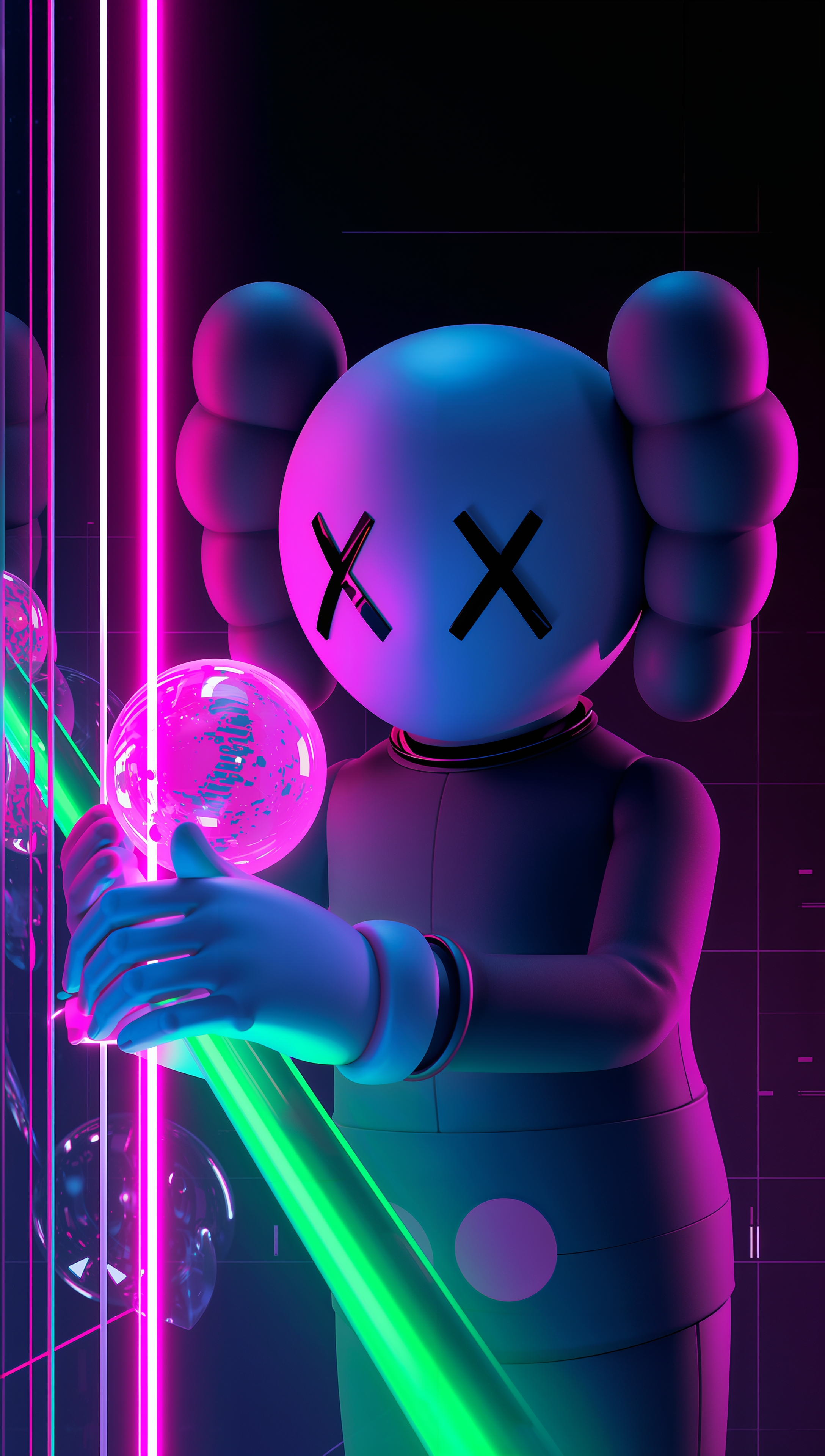 Kaws iPhone wallpaper – futuristic neon interaction