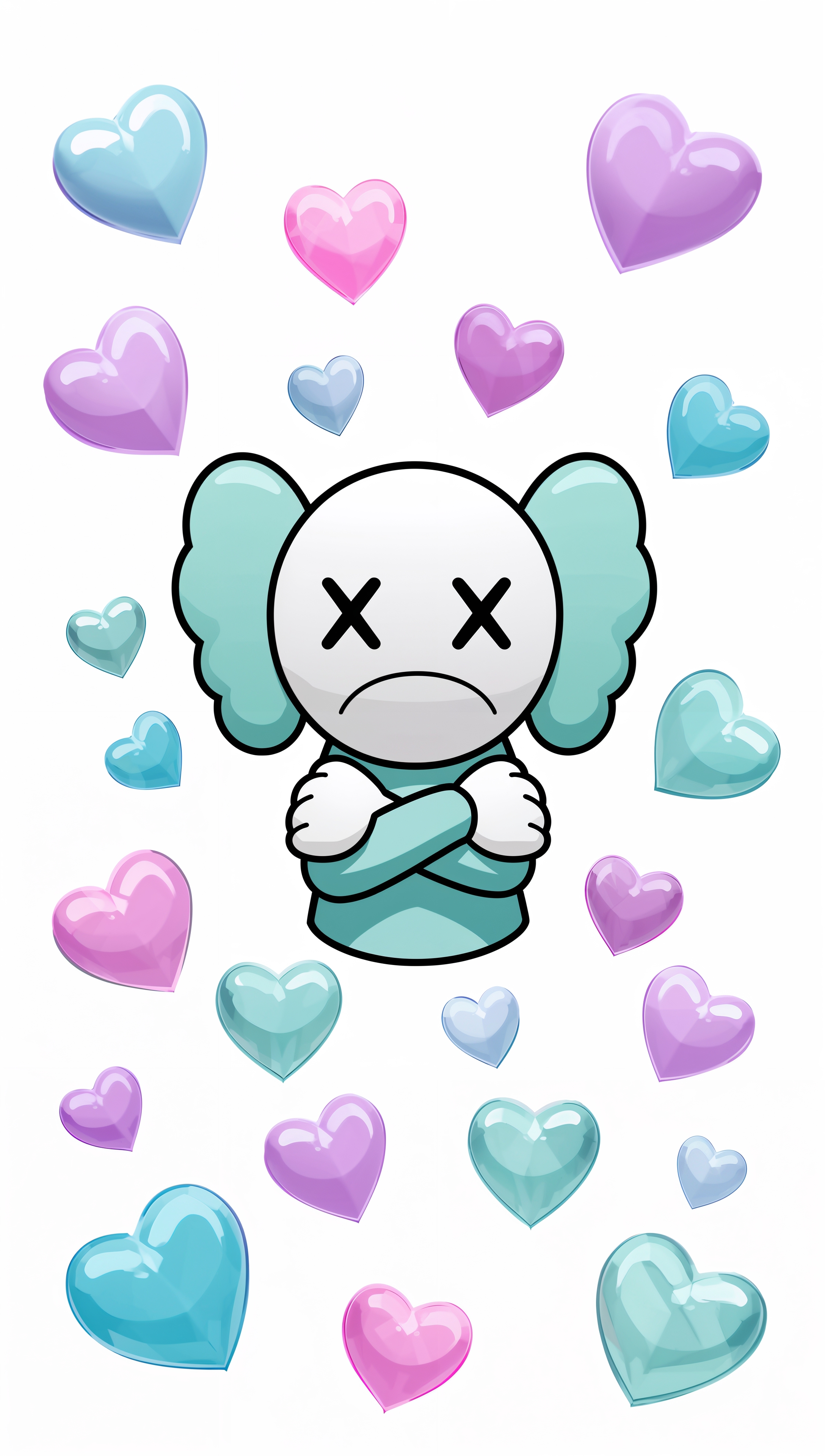 Kaws iPhone wallpaper – hearts and cartoon figure