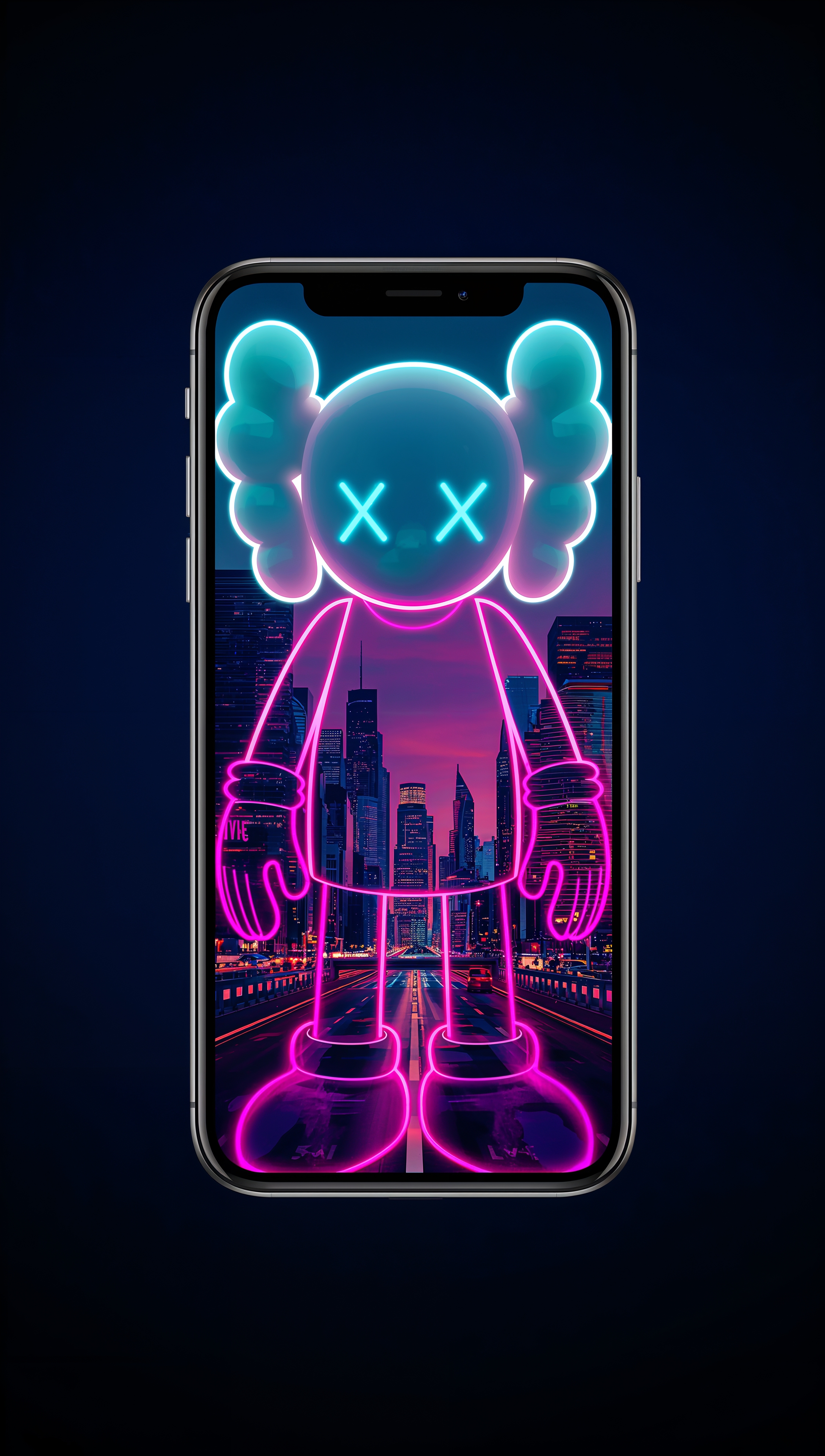 Kaws iPhone wallpaper – neon glowing figure