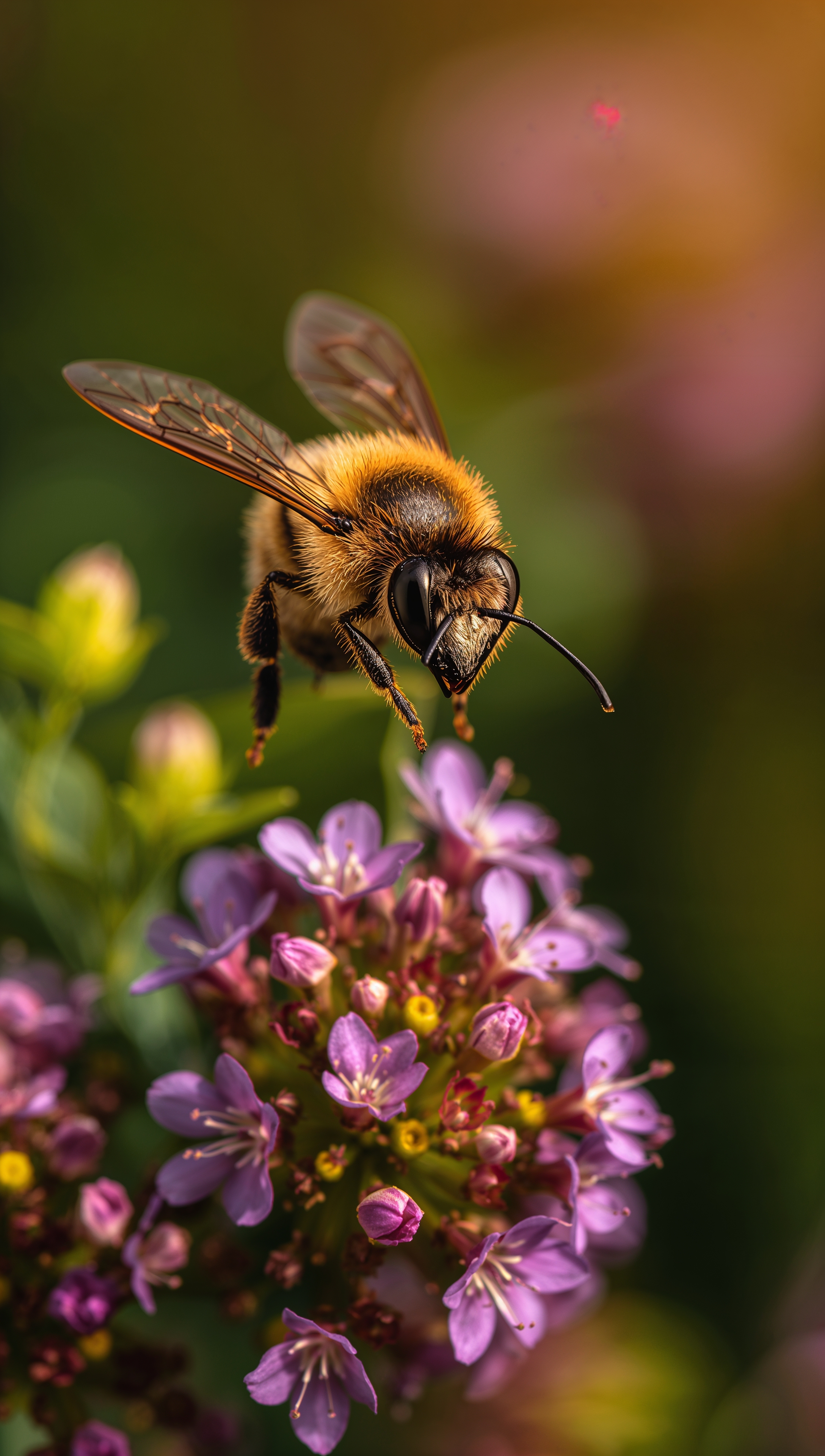 May iPhone wallpaper – bee on spring flowers