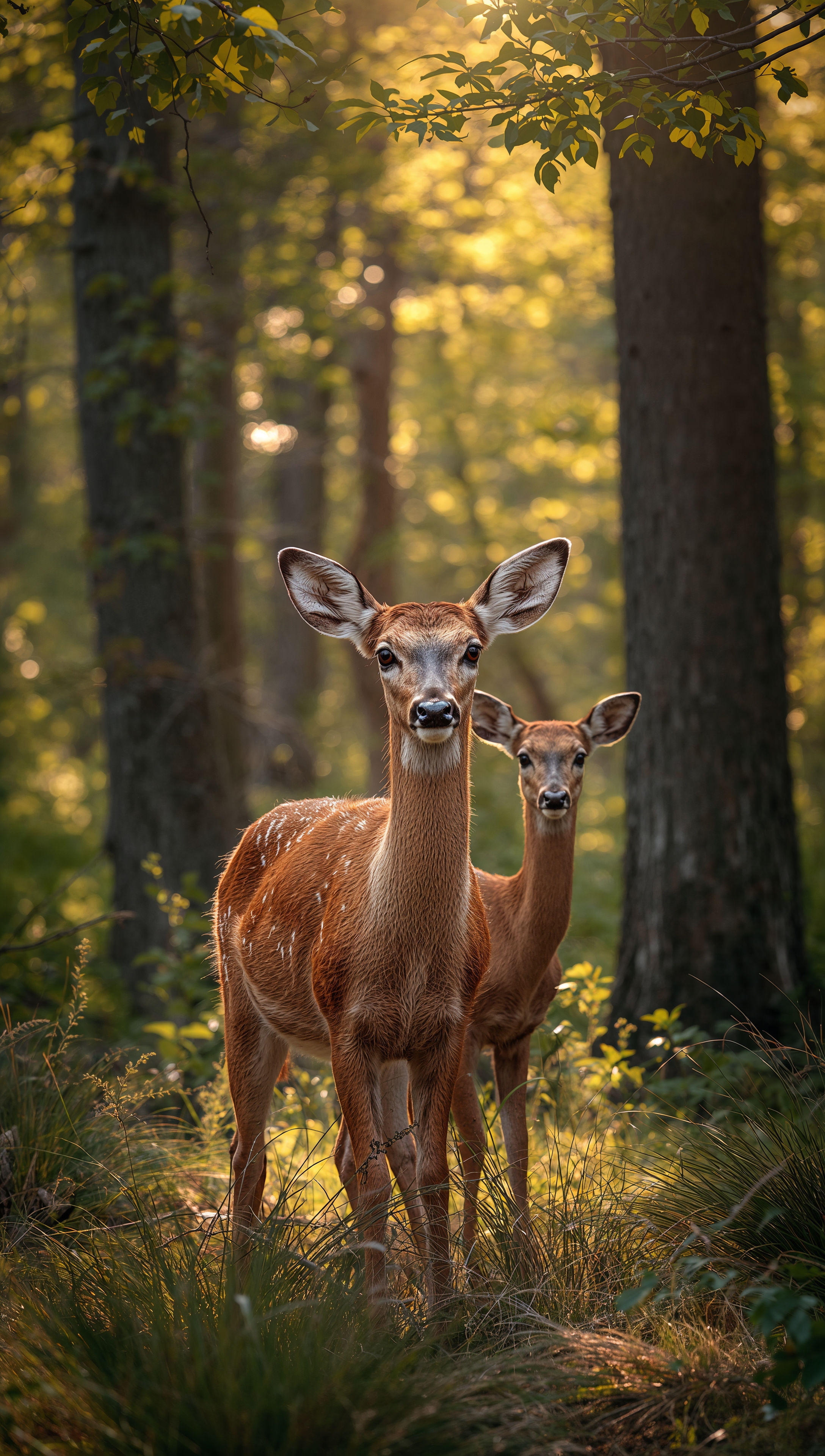 May iPhone wallpaper – deer in spring forest sunlight