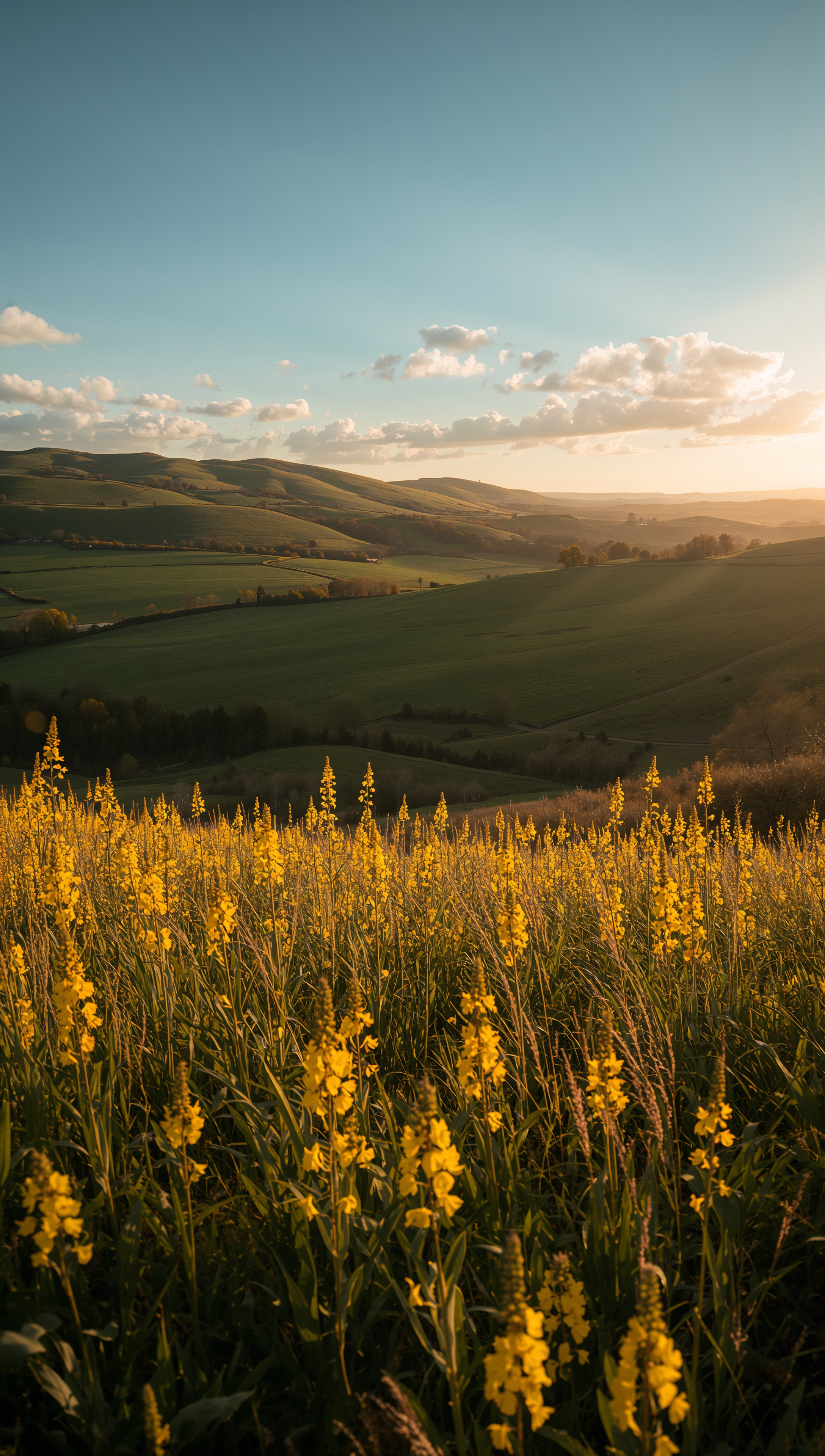 May iPhone wallpaper – sunrise over spring hills