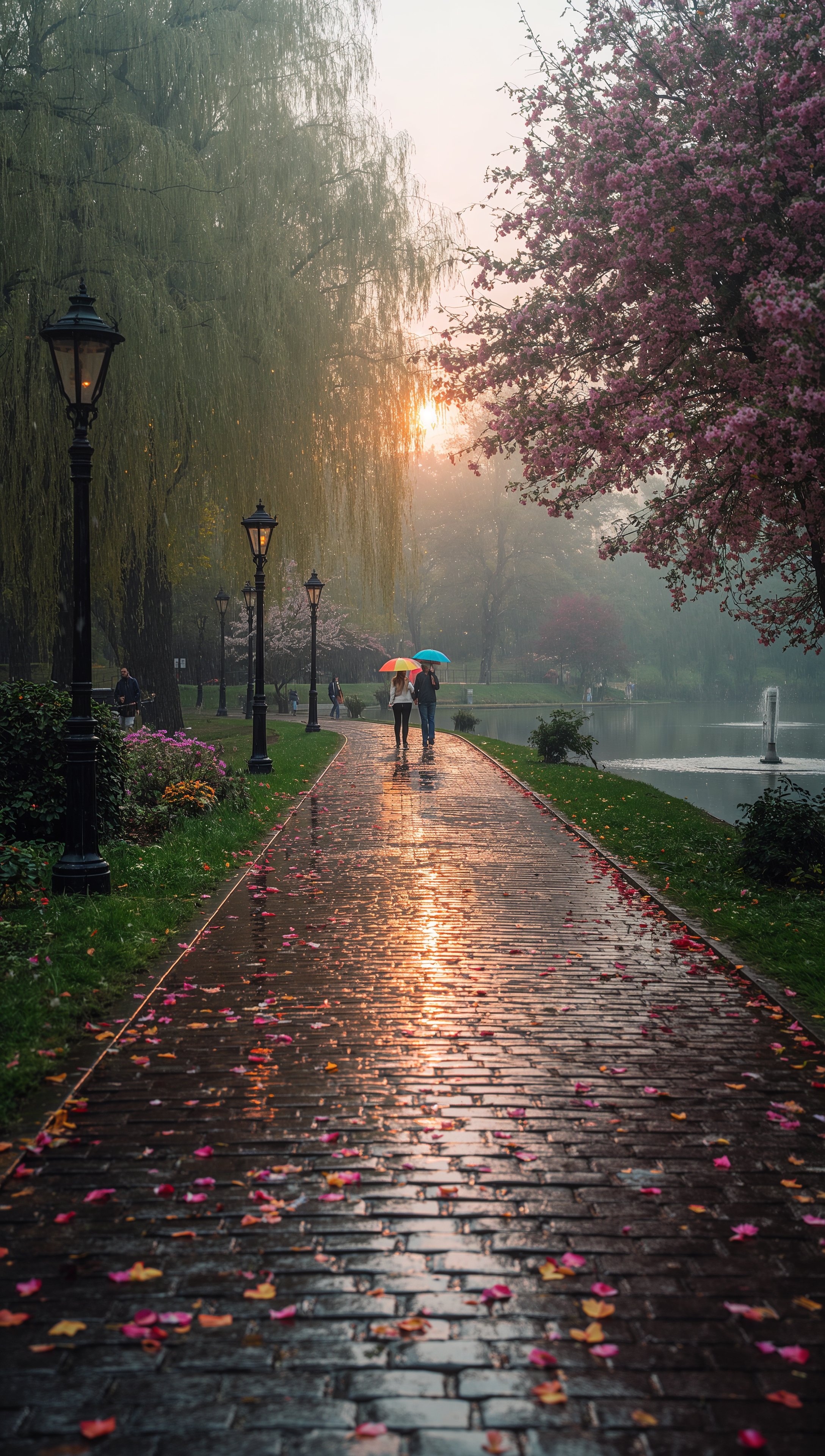 May iPhone wallpaper – spring rain in romantic park
