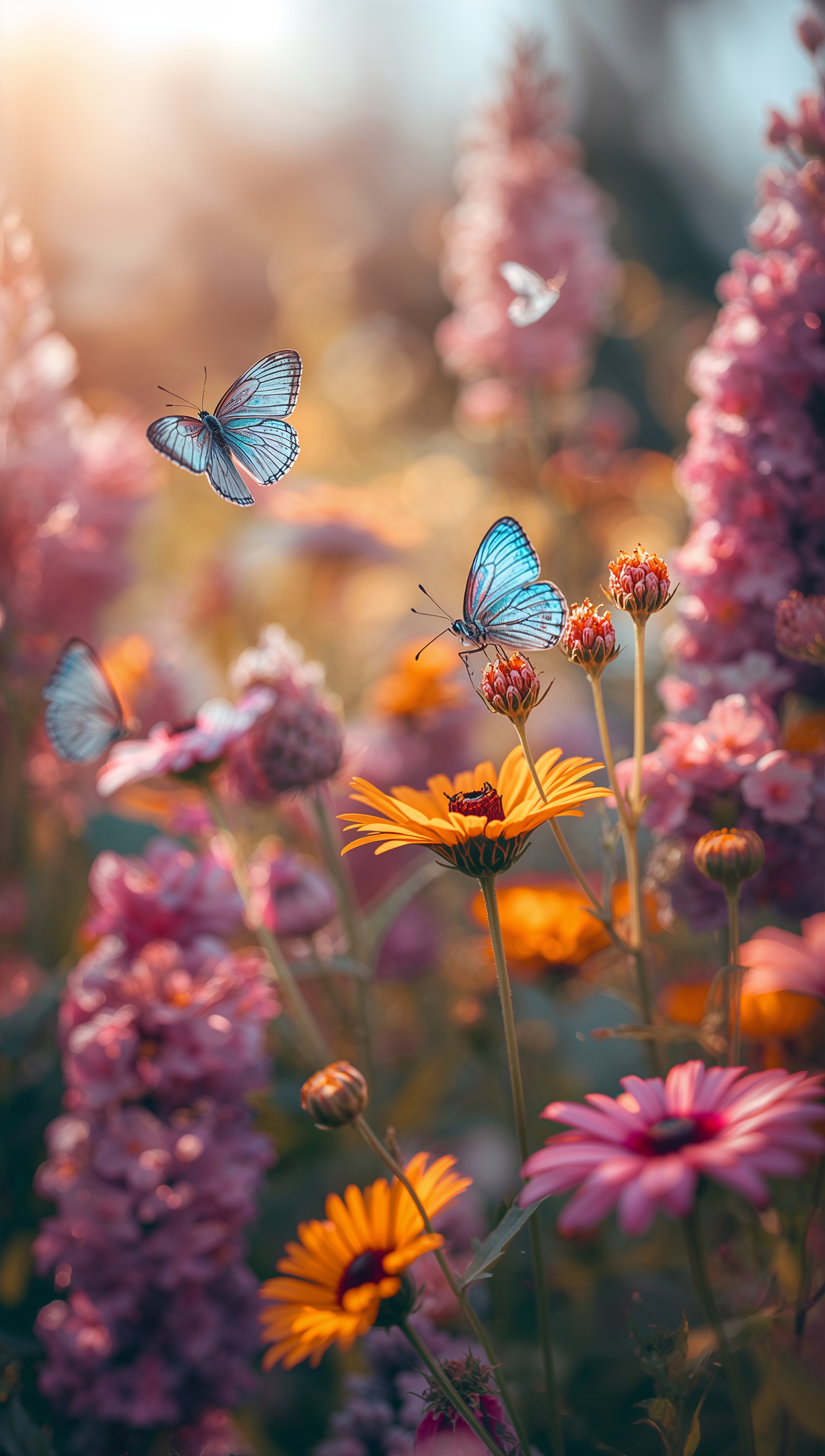 May iPhone wallpaper – butterflies in spring wildflower field