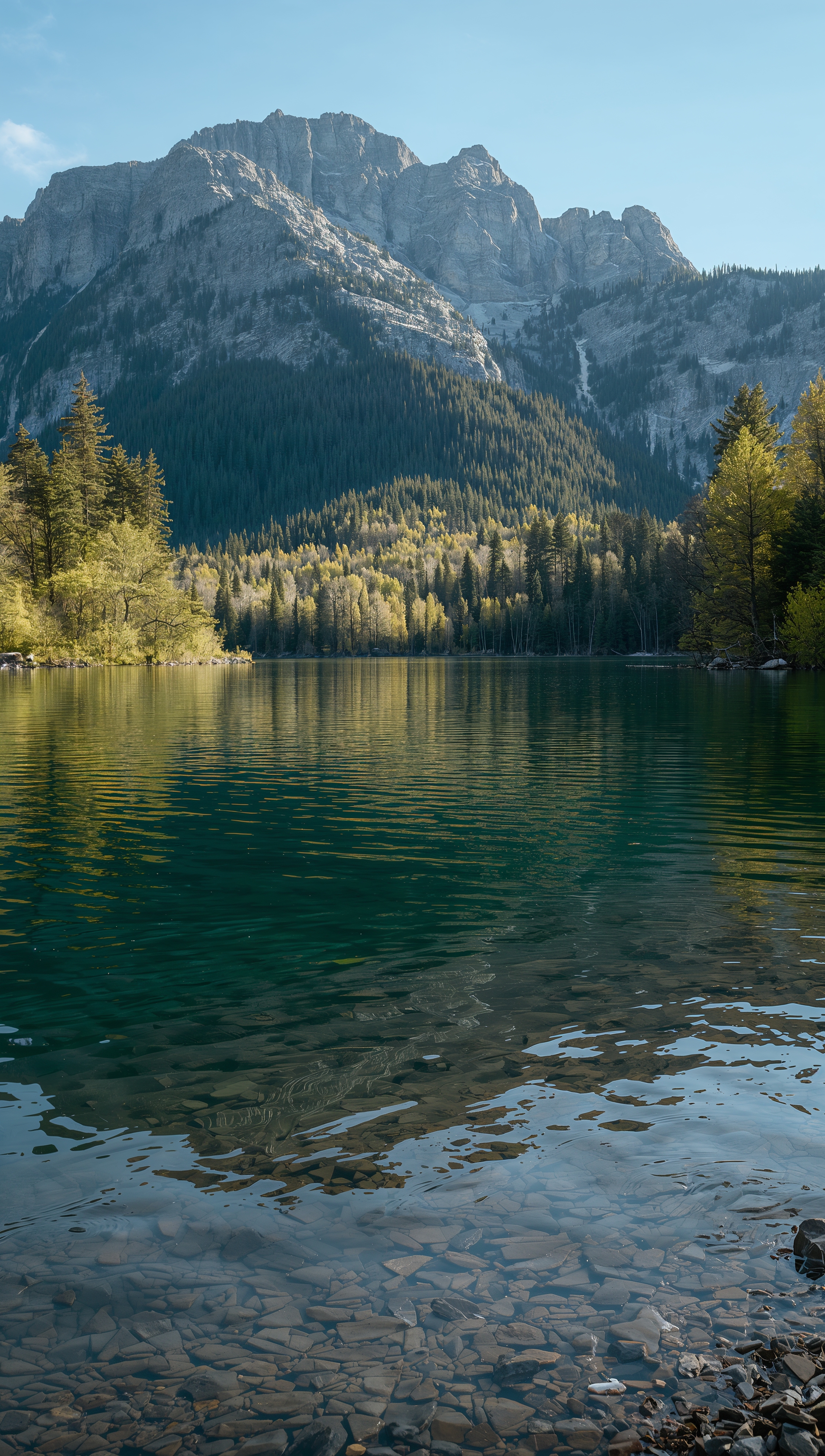 May iPhone wallpaper – spring lake with mountains