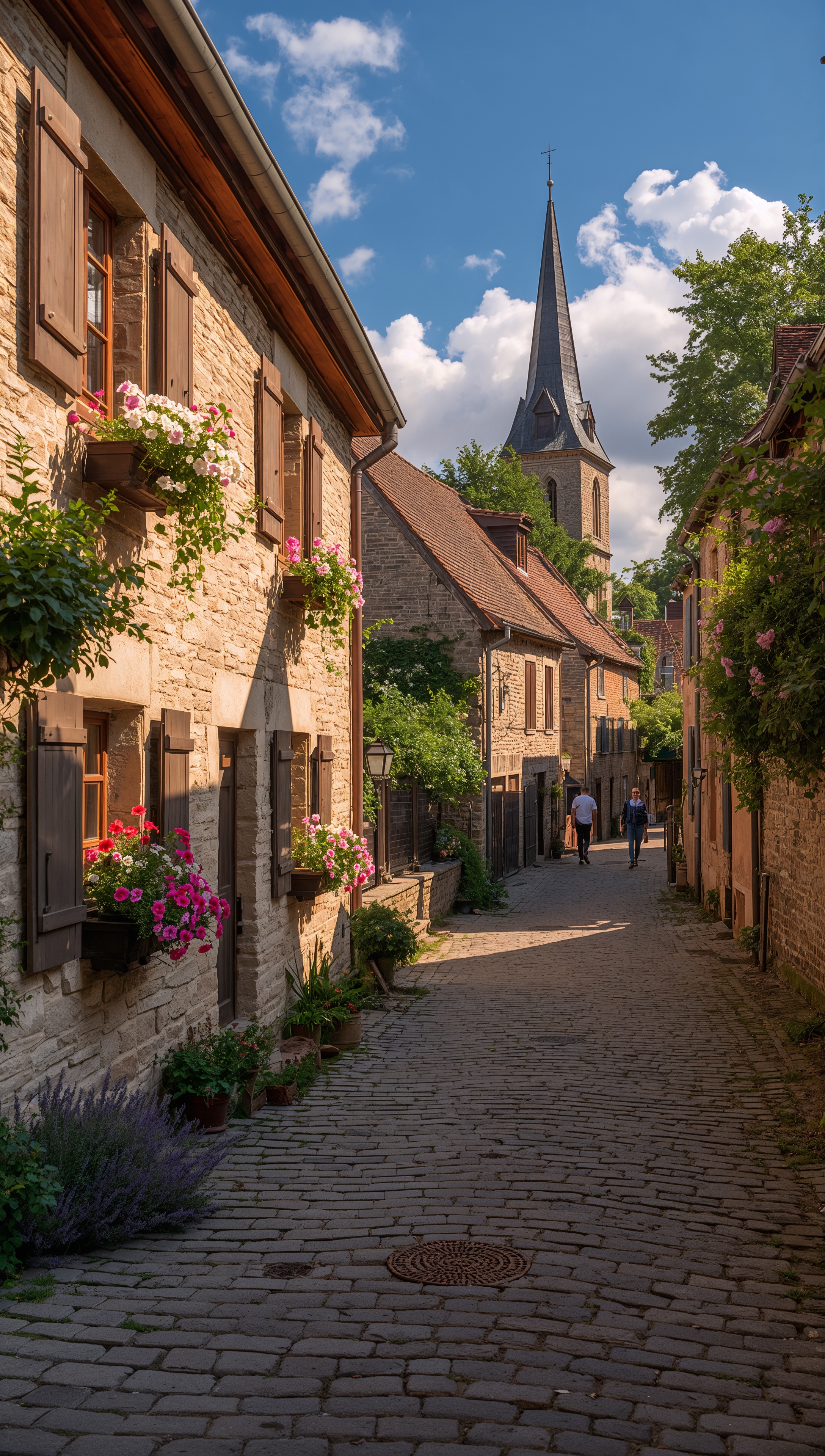 May iPhone wallpaper – spring village with flowers