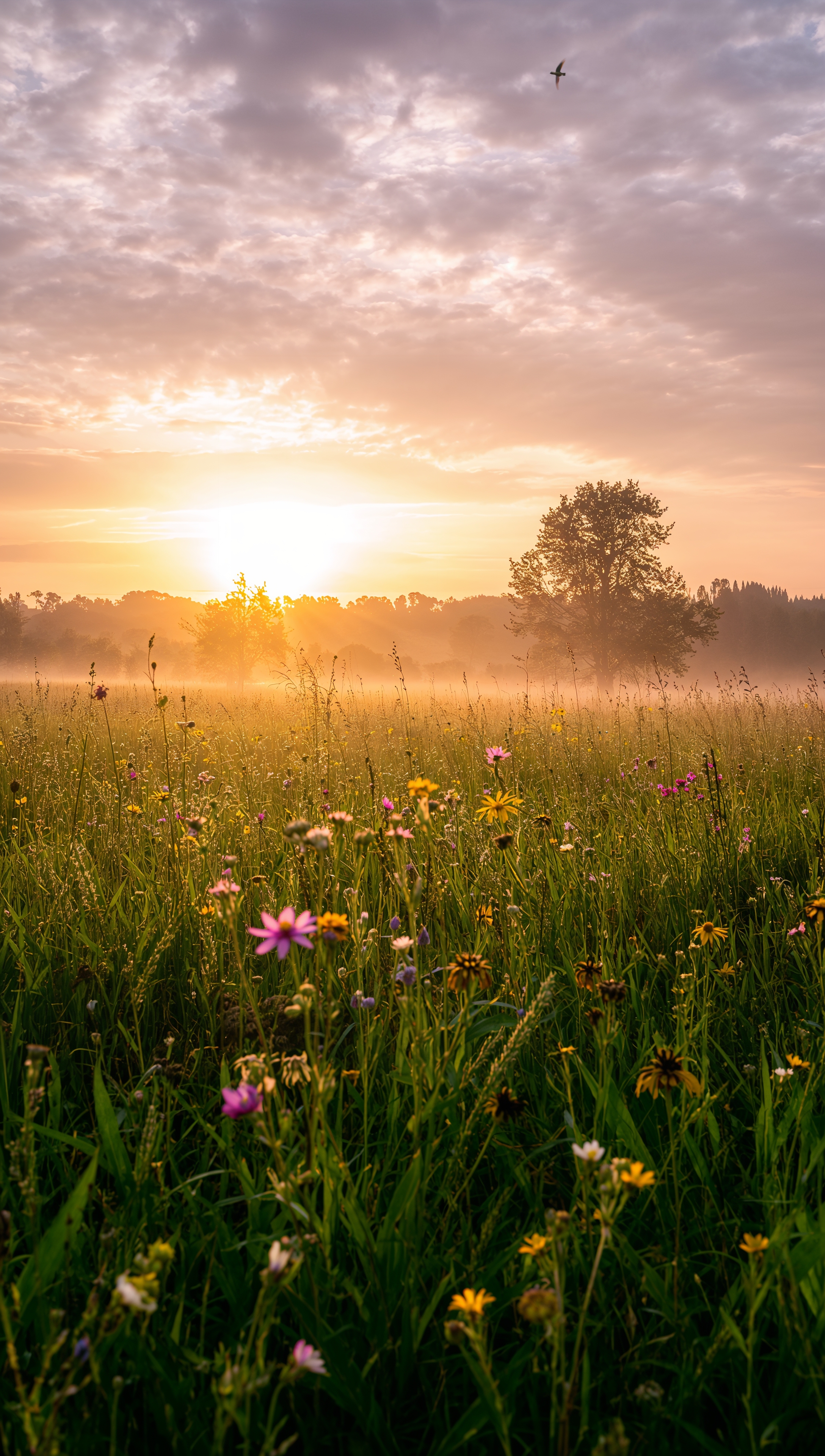 May iPhone wallpaper – golden meadow with spring flowers