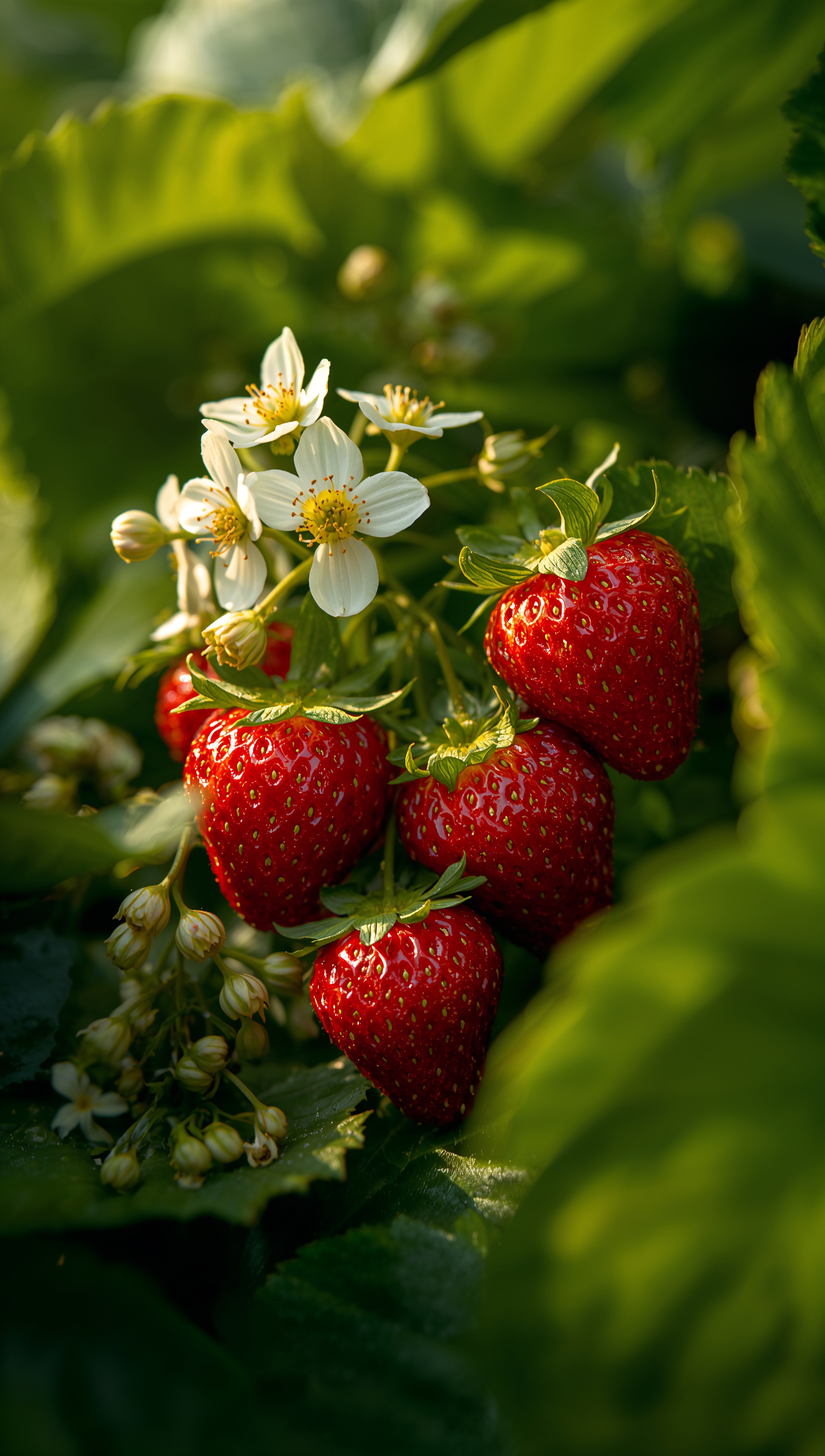 May iPhone wallpaper – strawberries in spring garden