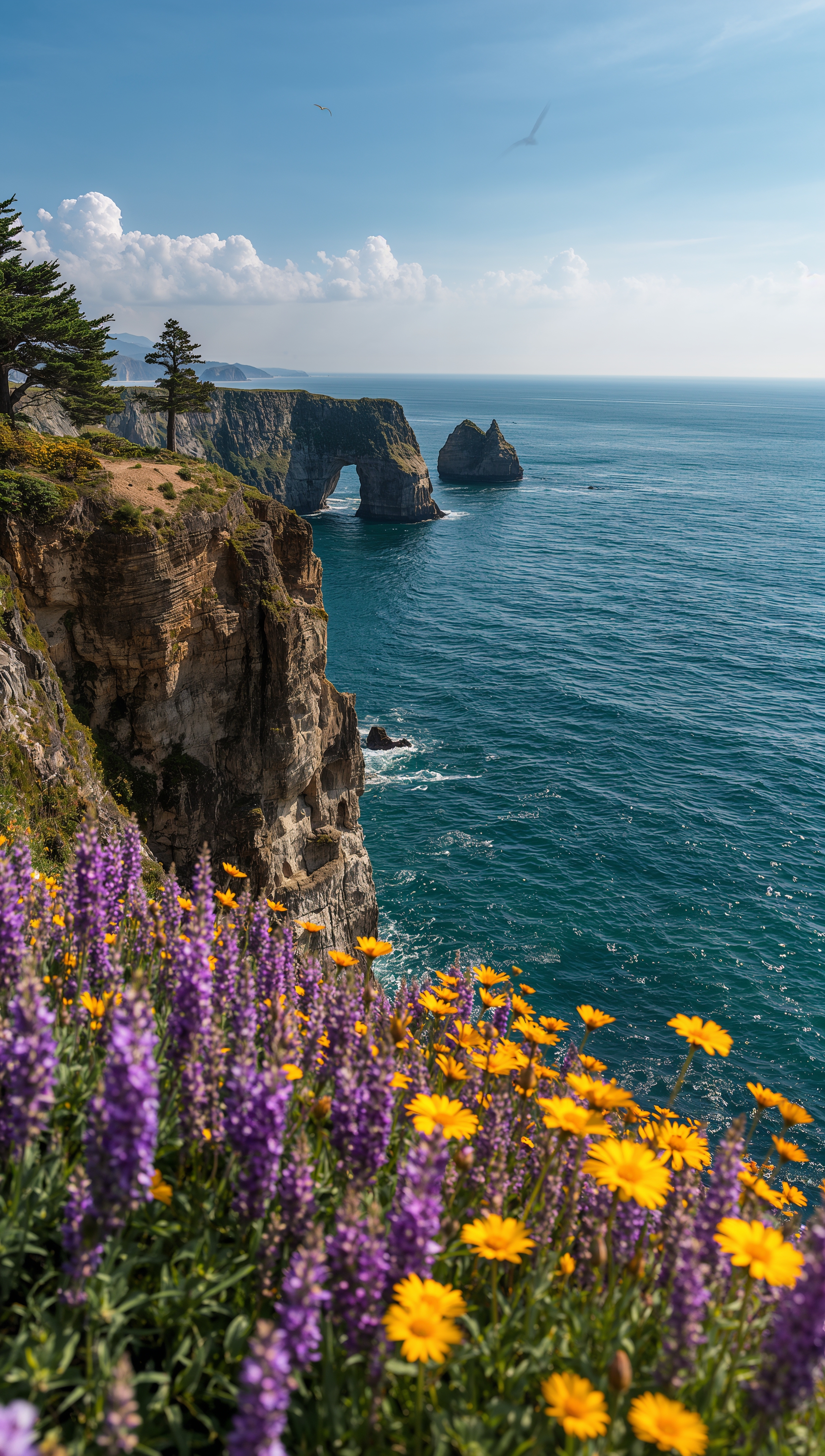 May iPhone wallpaper – spring cliffs with ocean view
