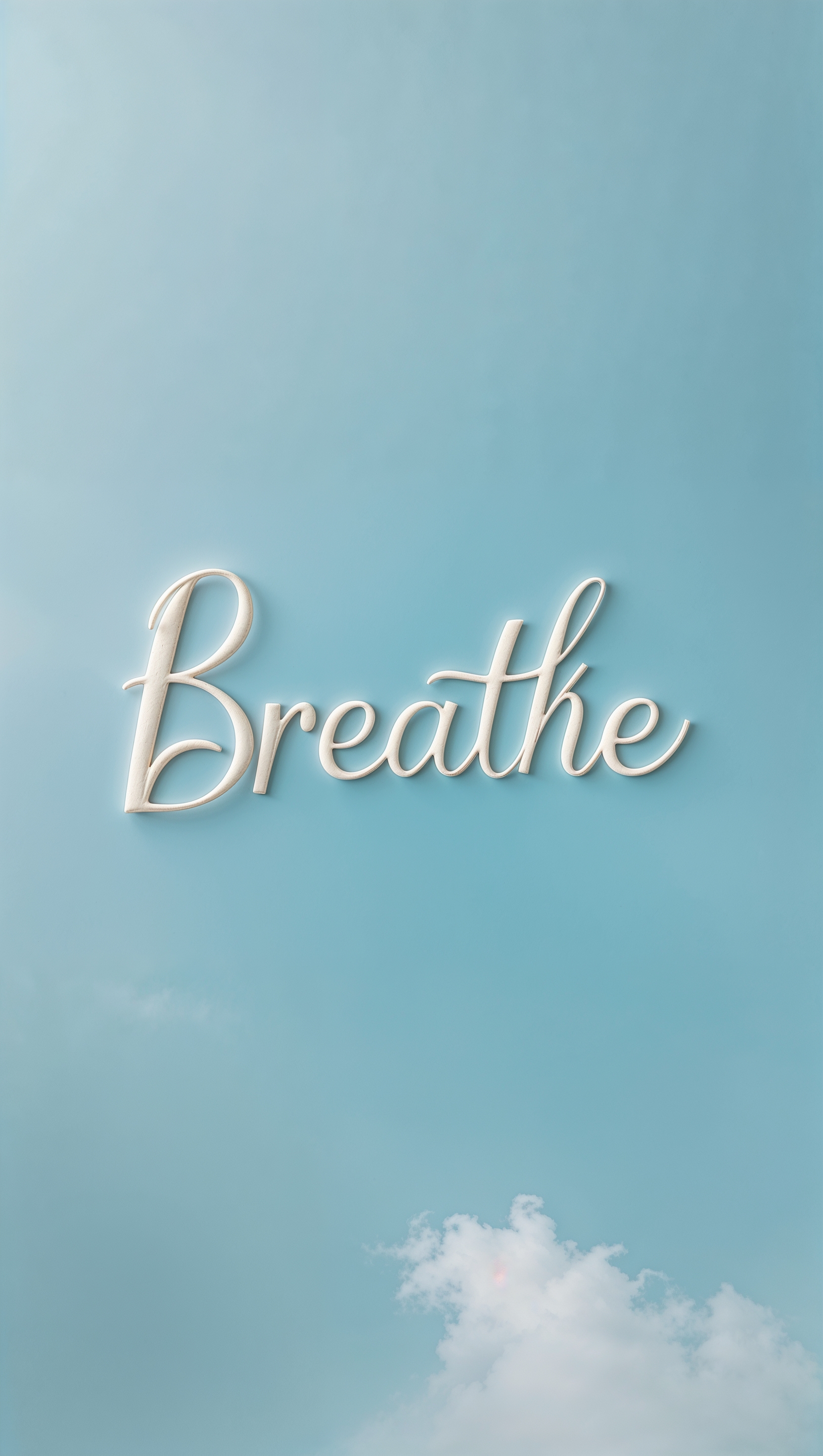 Tiny word “breathe” in lowercase serif font, centered on pastel blue