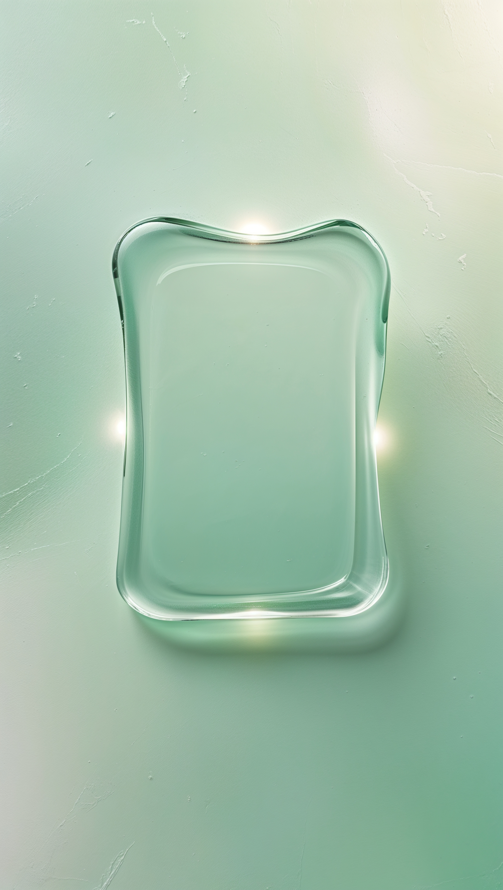 Transparent glass-effect rectangle centered on soft mint background