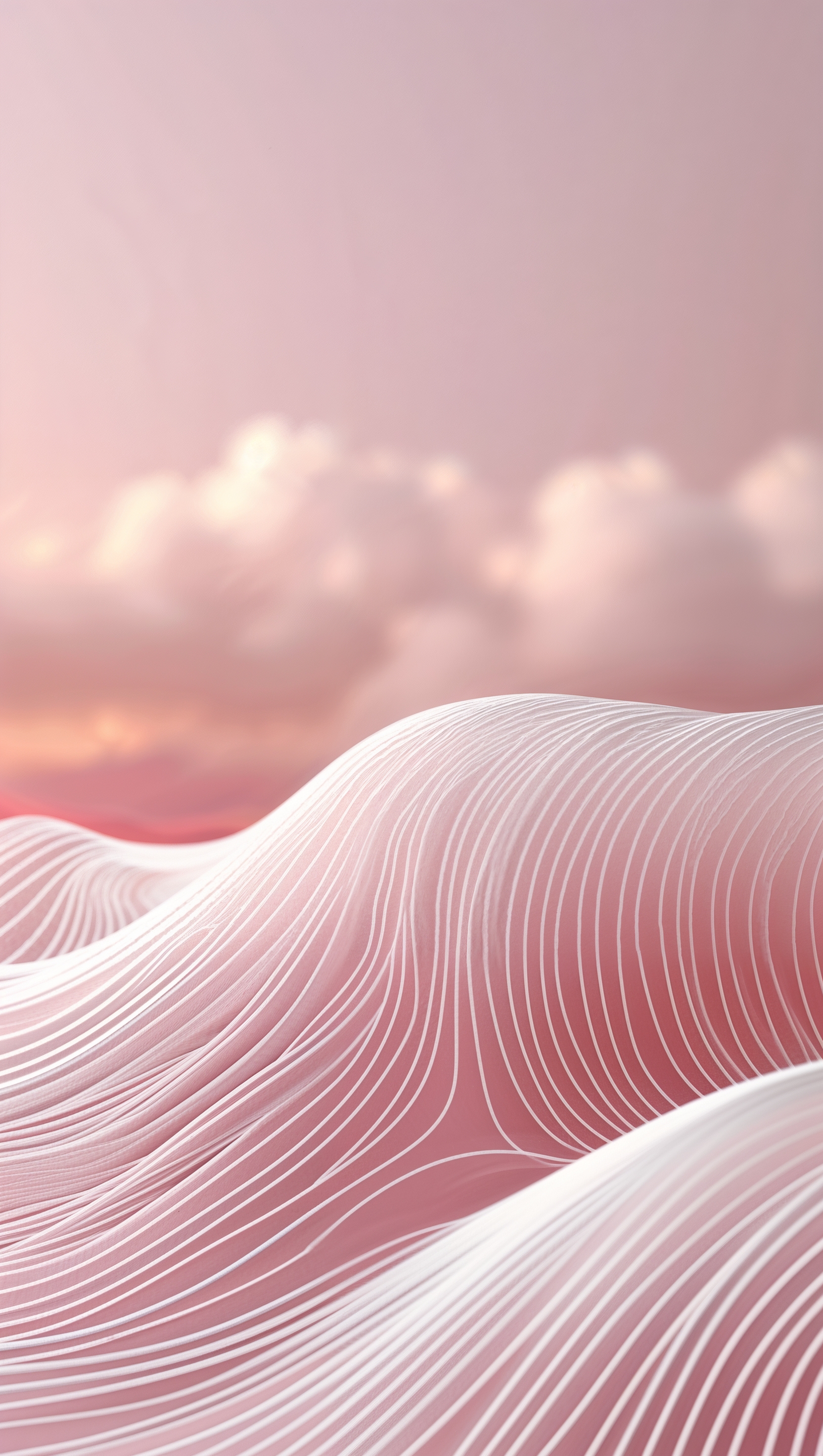 Minimal abstract wave made of small lines on soft pink background
