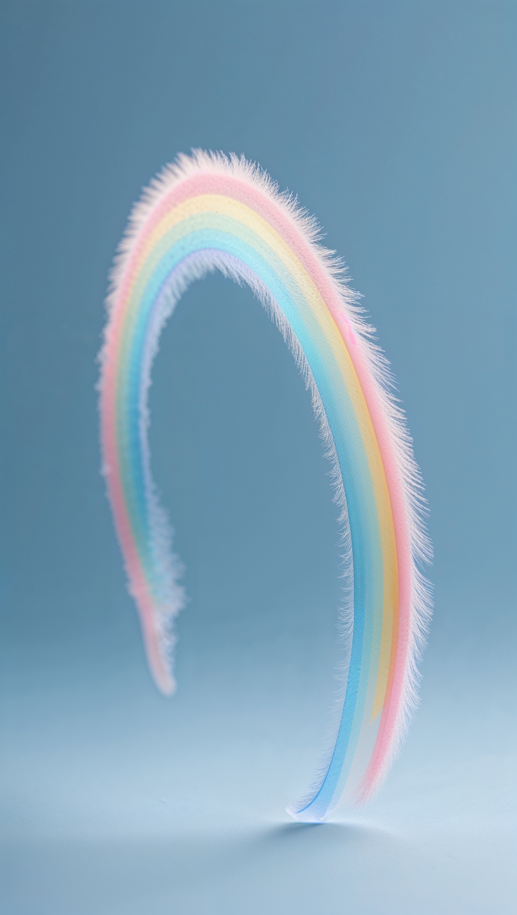 Subtle rainbow arc with transparency on pale blue, soft aesthetic