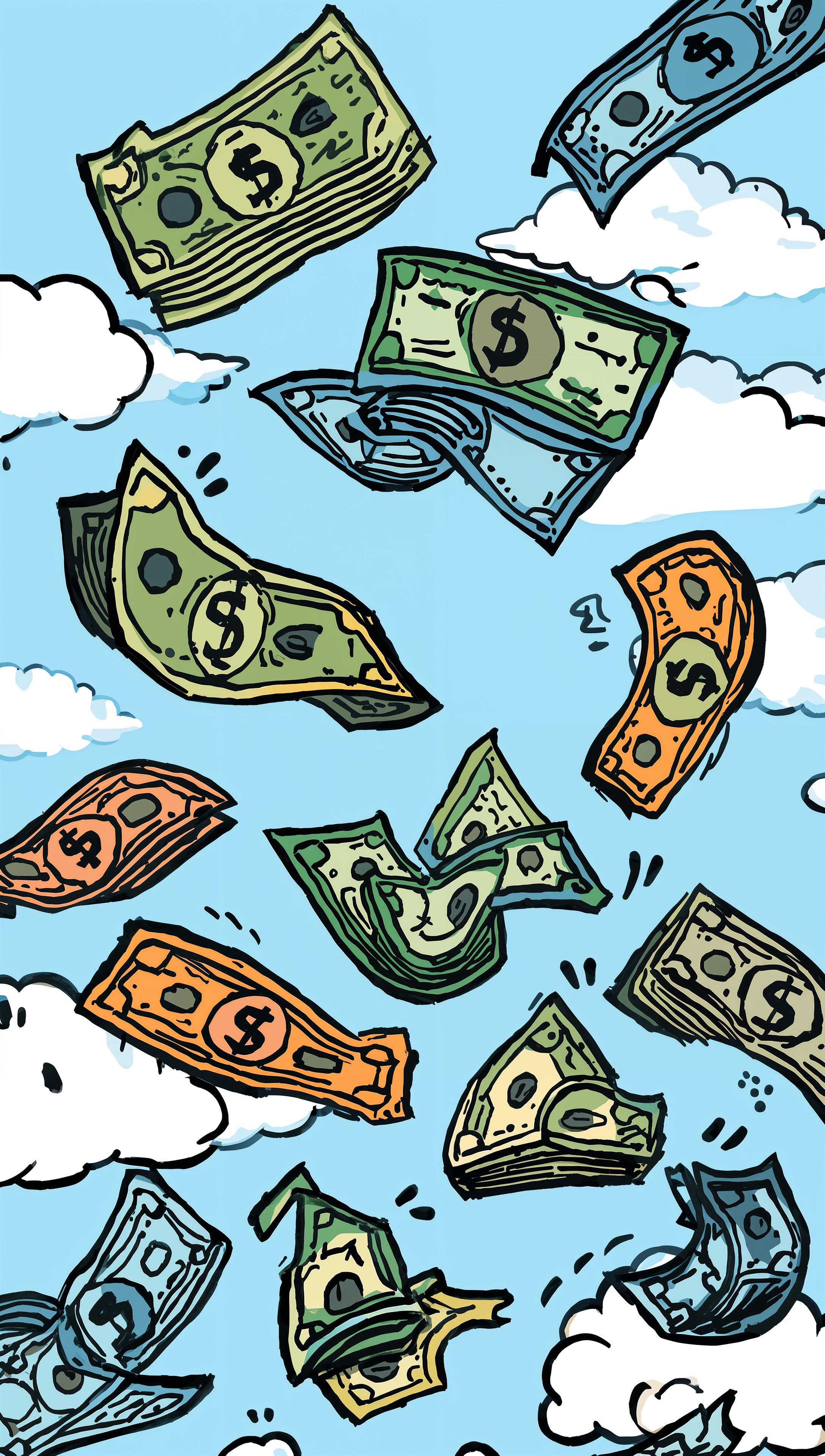 Money iPhone wallpaper – cartoon flying money