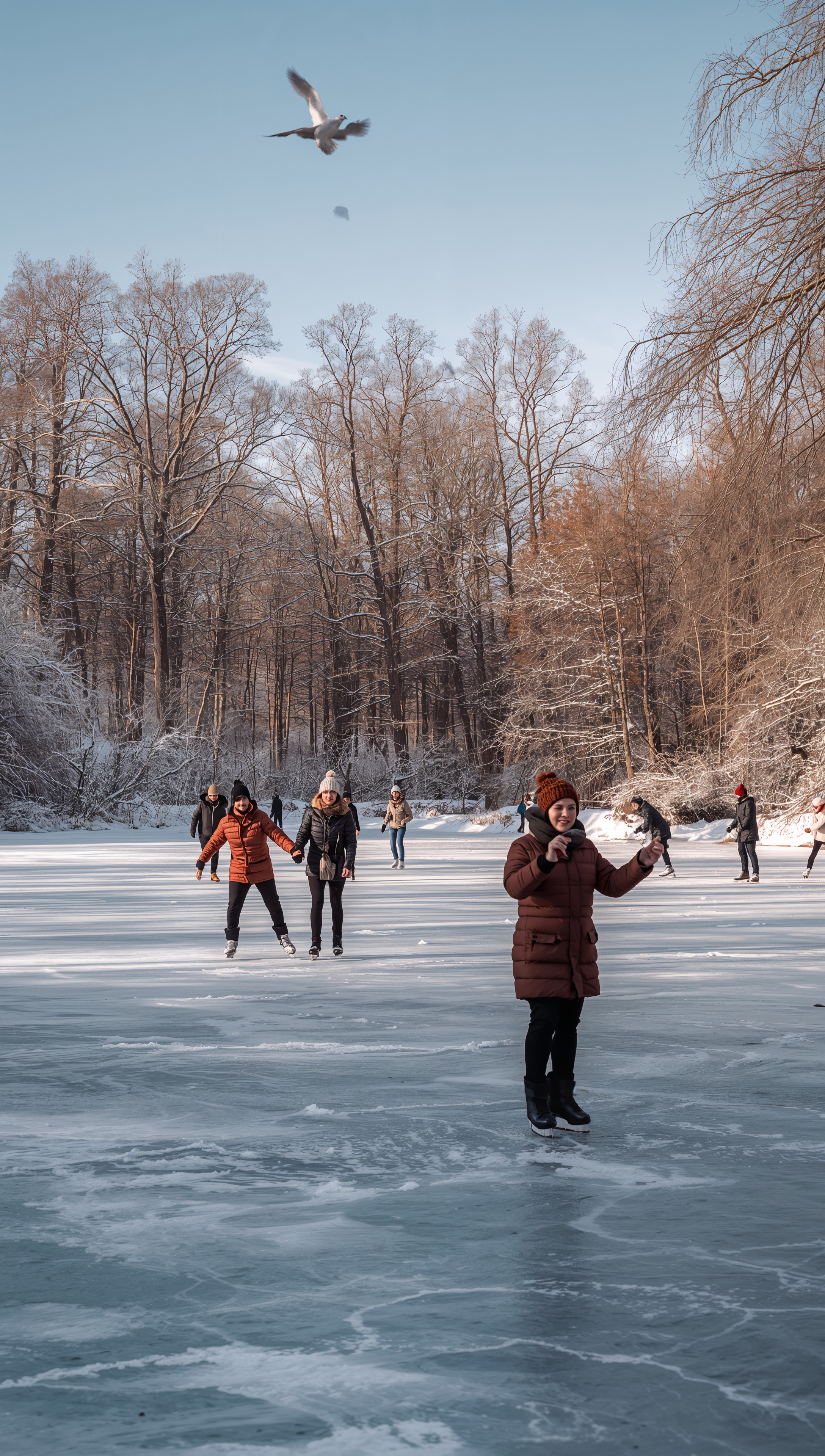 Ice skating on frozen pond – December wallpaper