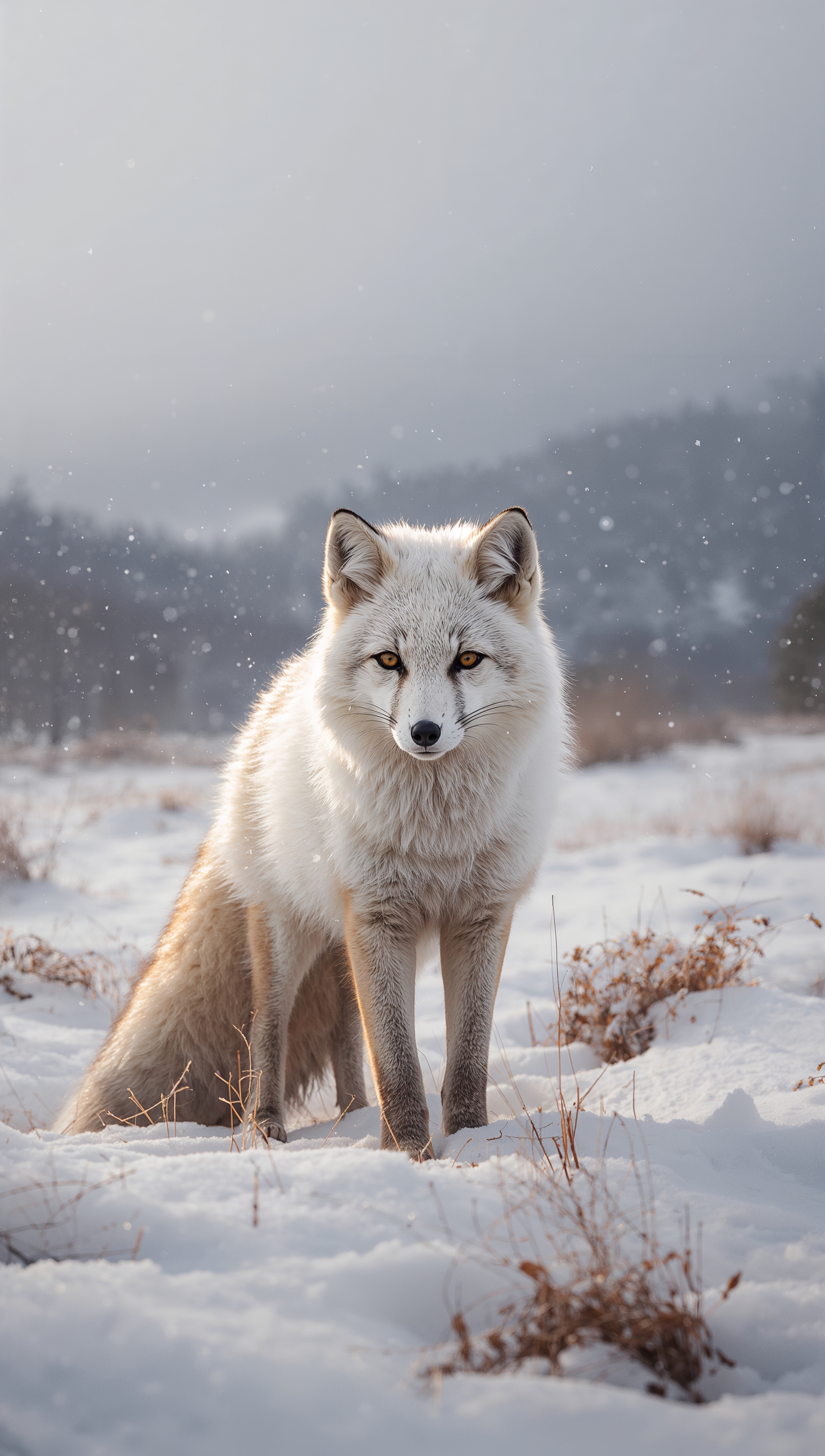 Winter fox in snowy field – December wallpaper