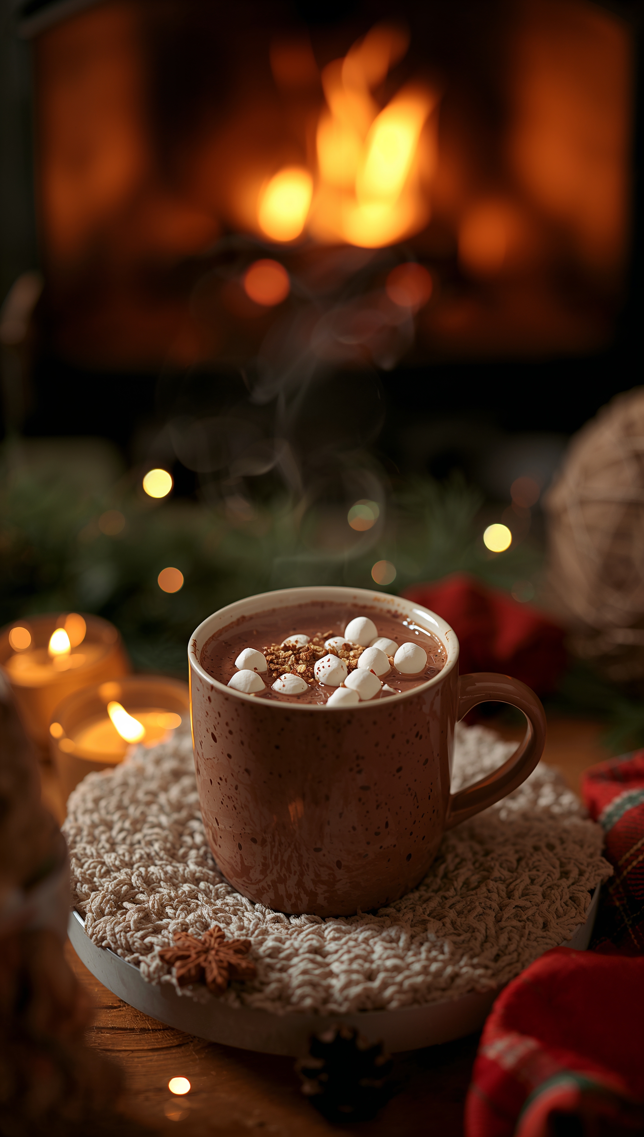 Hot chocolate near fireplace – December wallpaper