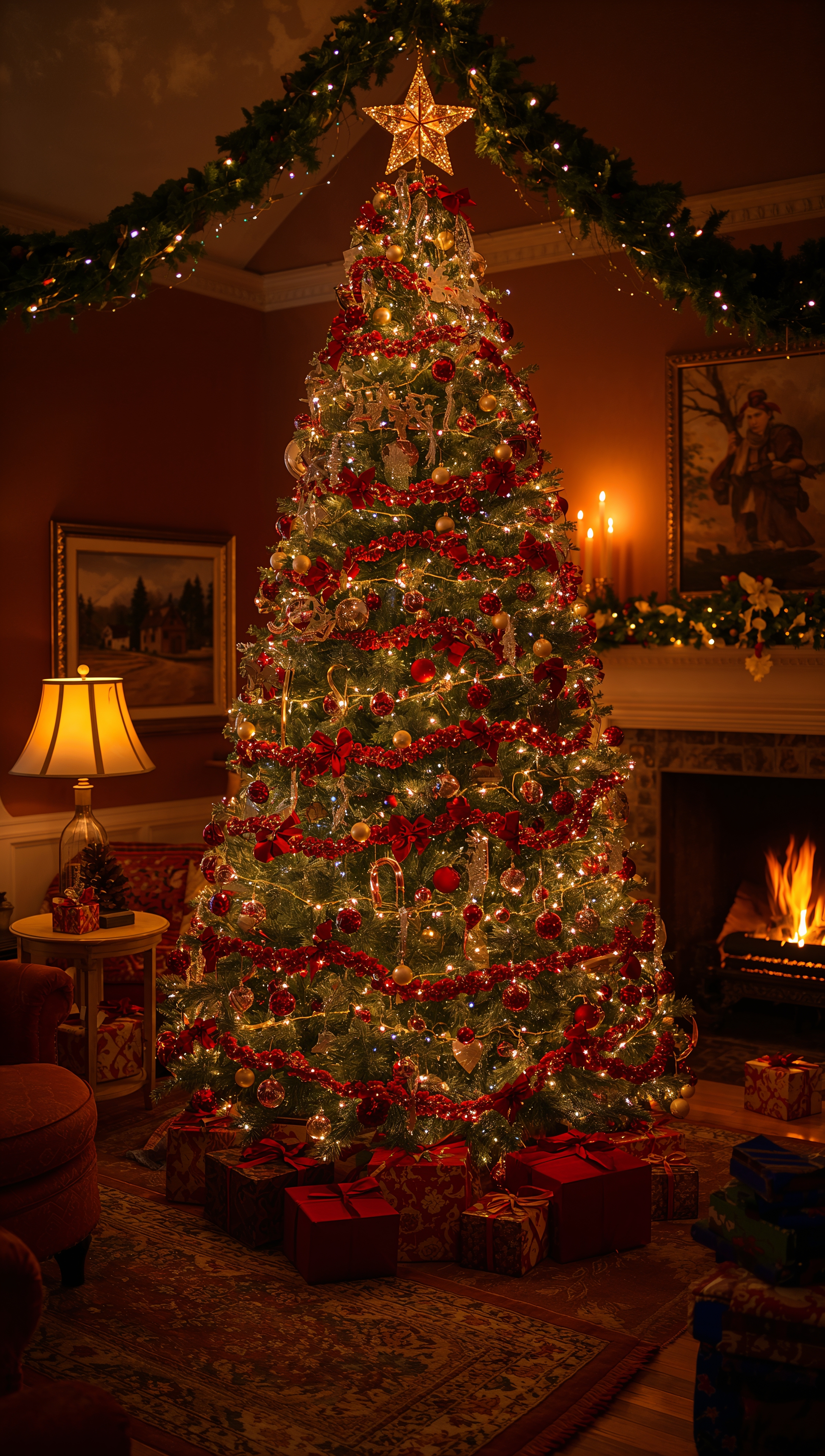 Christmas tree in cozy living room – December wallpaper