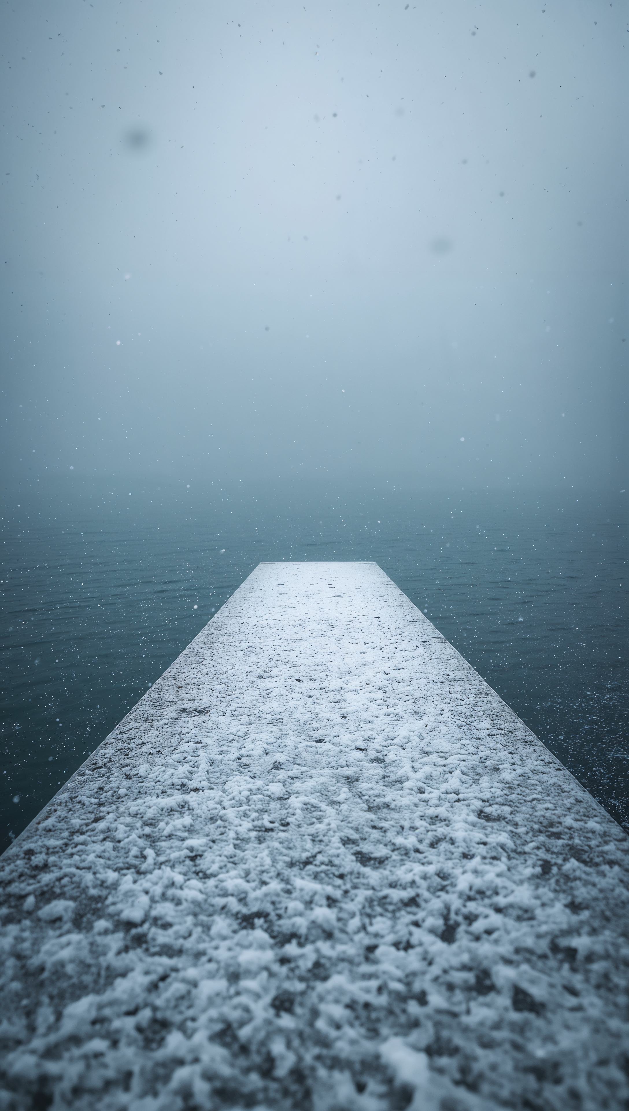 Snow on frozen pier – December wallpaper