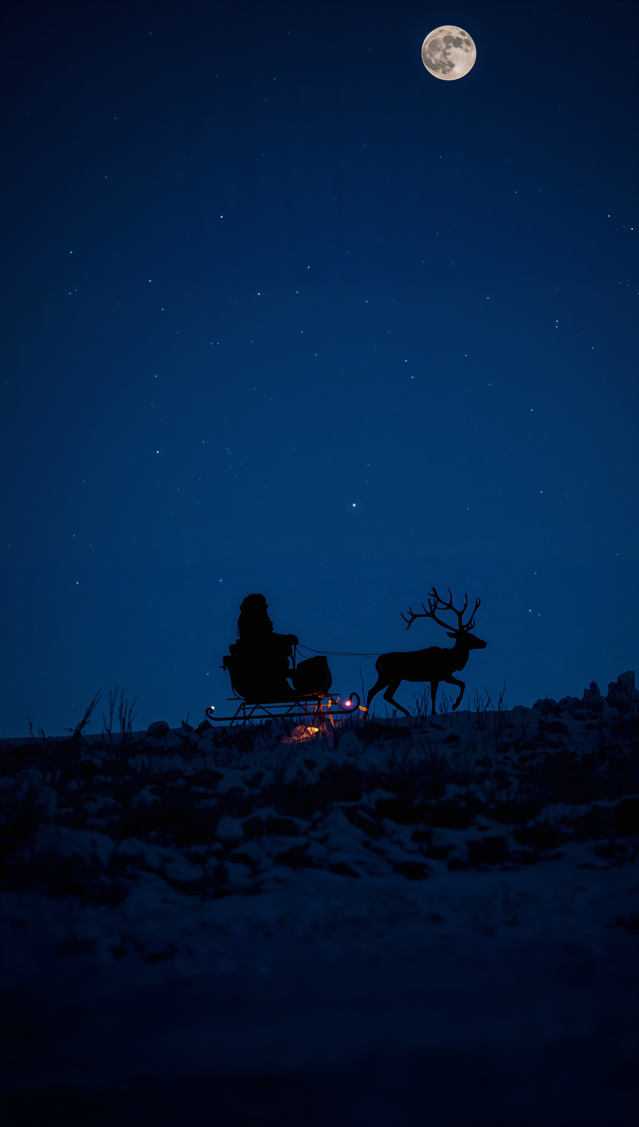Santa sleigh over moon – December wallpaper