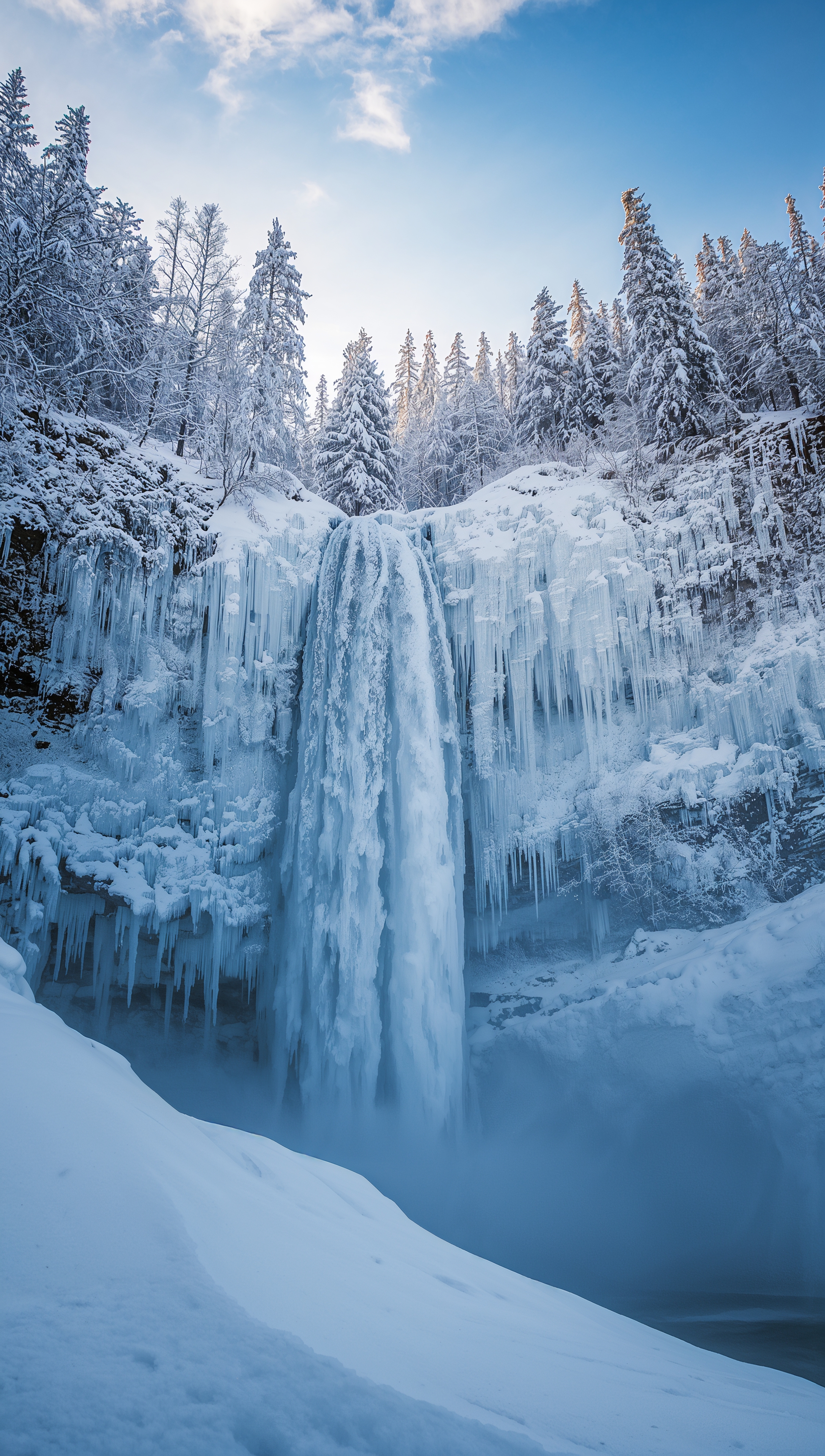 Icy waterfall – December wallpaper