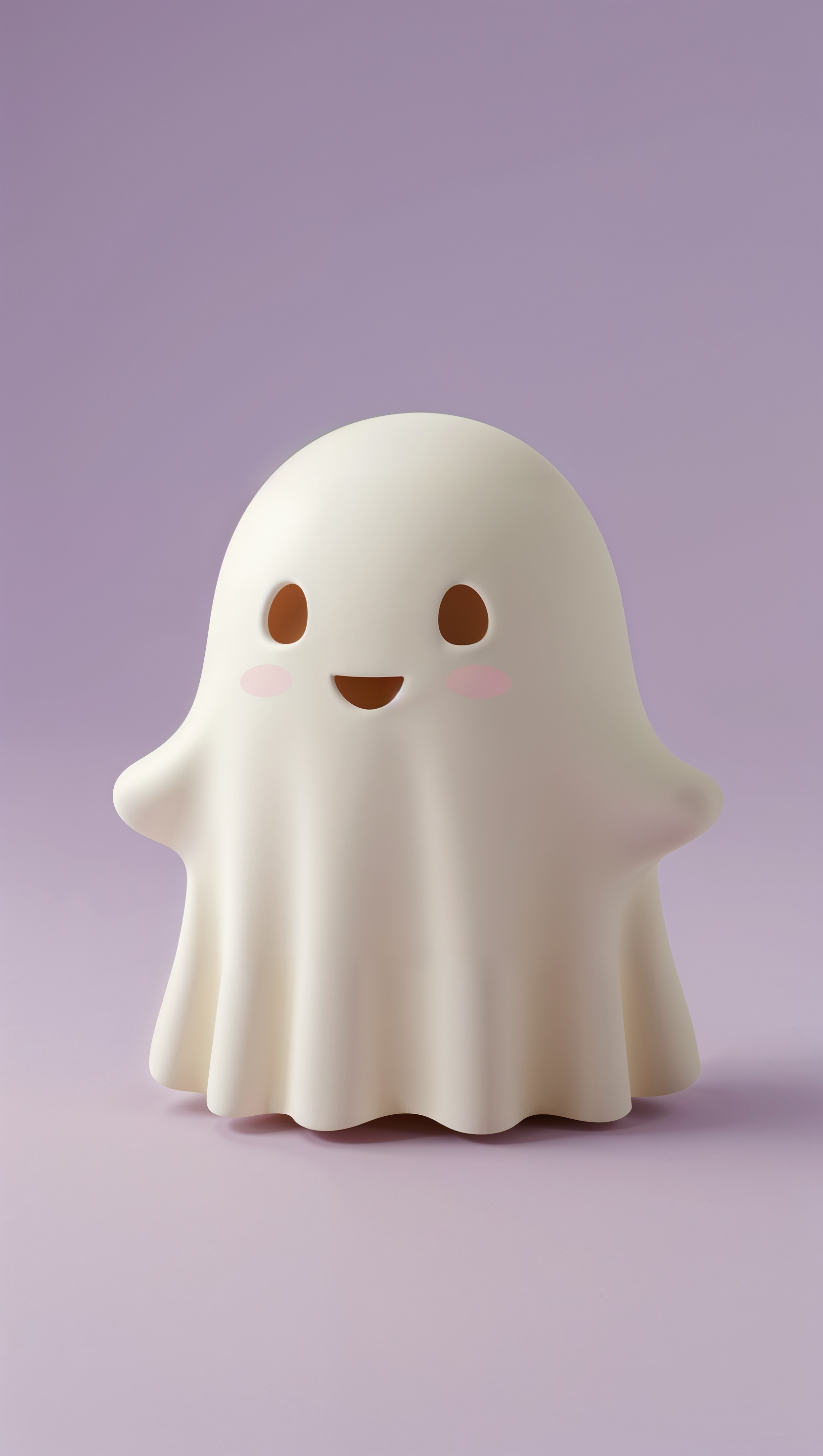 Minimal ghost icon in soft white on pastel purple background, kawaii style