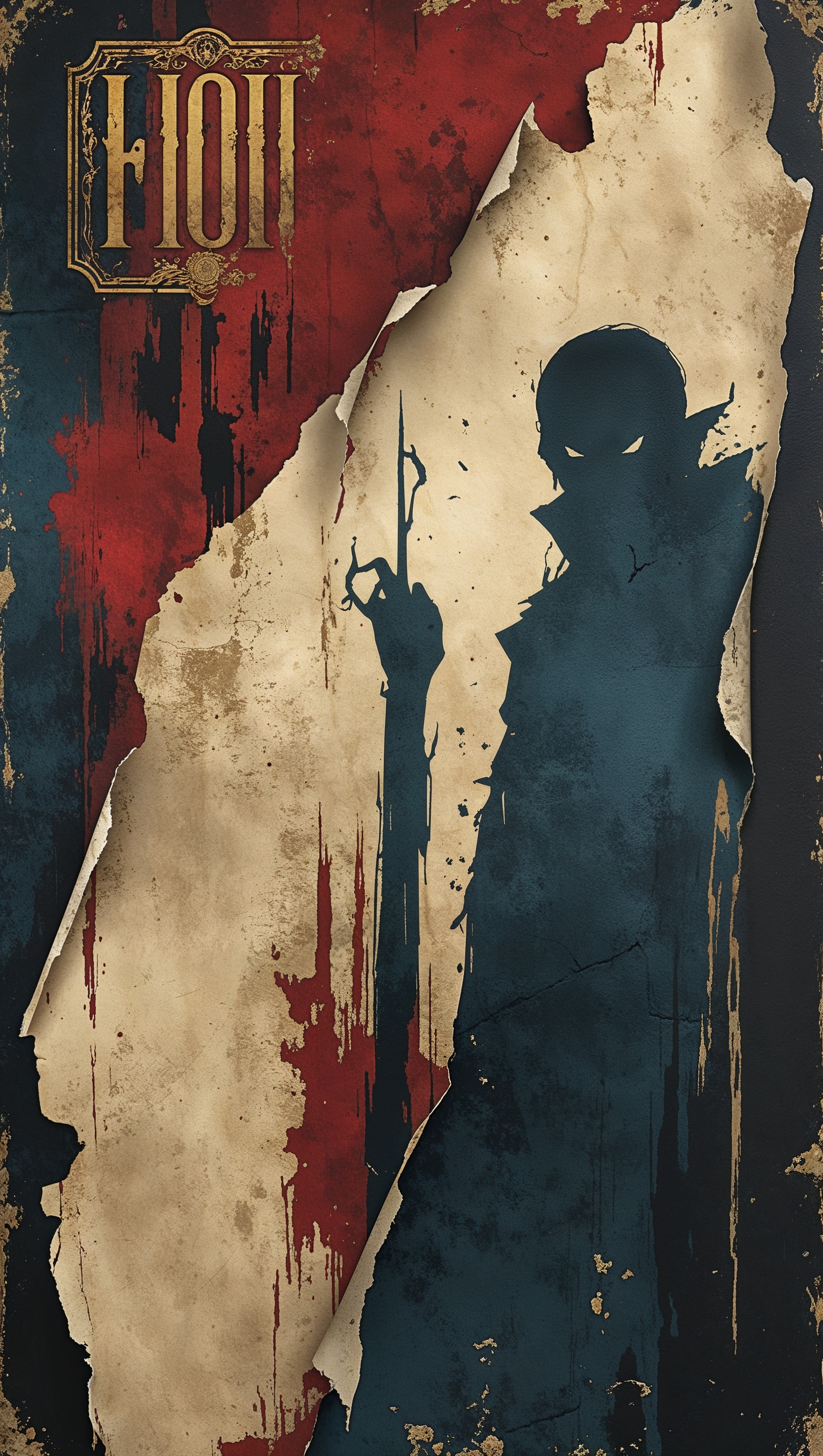 Retro horror movie poster style wallpaper with bold grainy textures