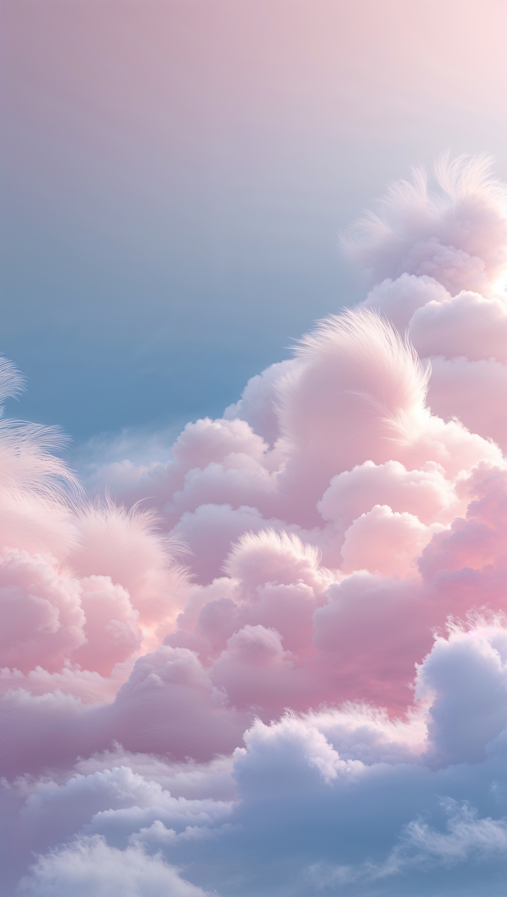 Soft pastel cloudscape in baby pink and blue gradient, aesthetic iPhone background