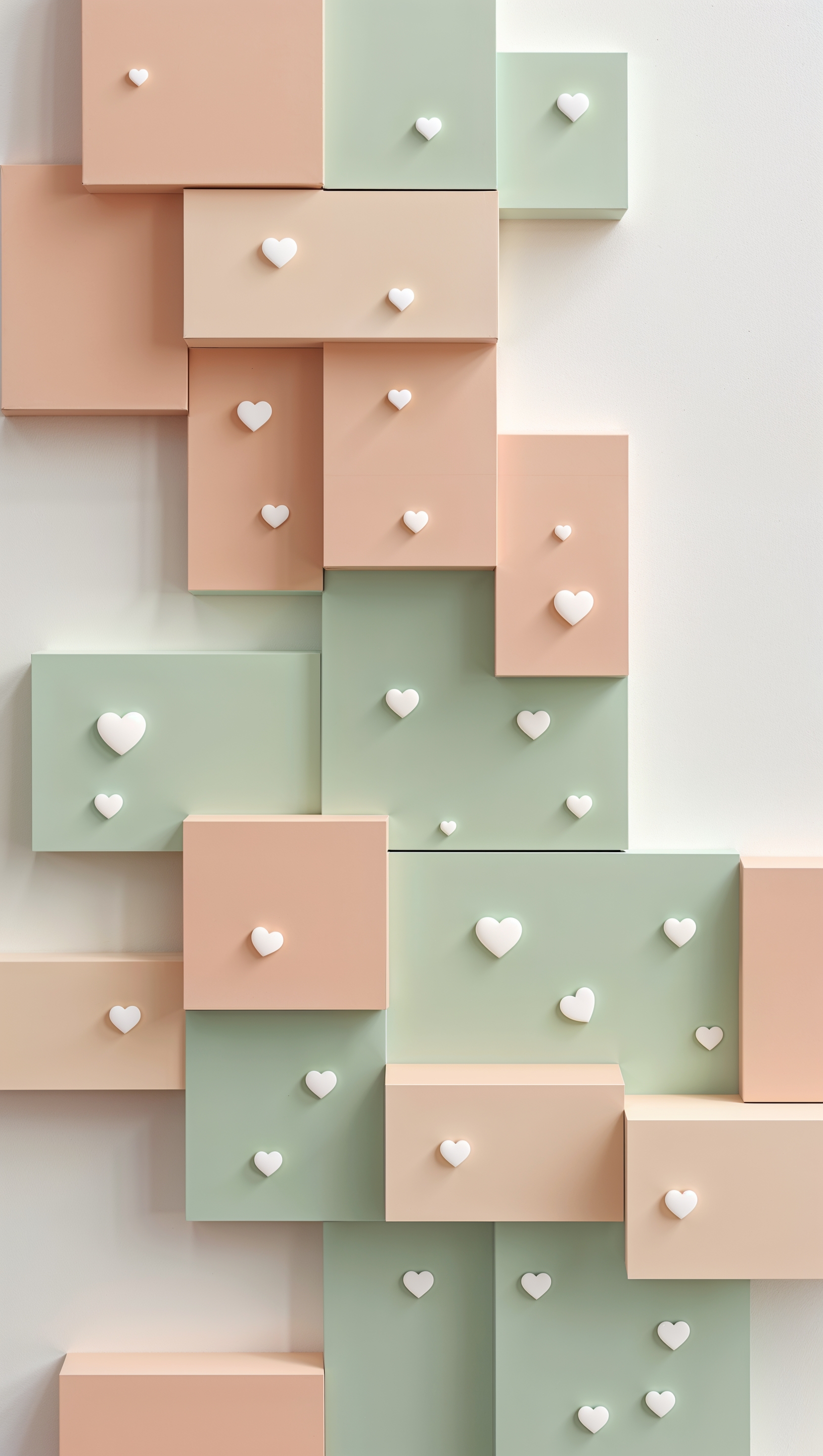 Muted peach and mint color blocks with tiny heart icon