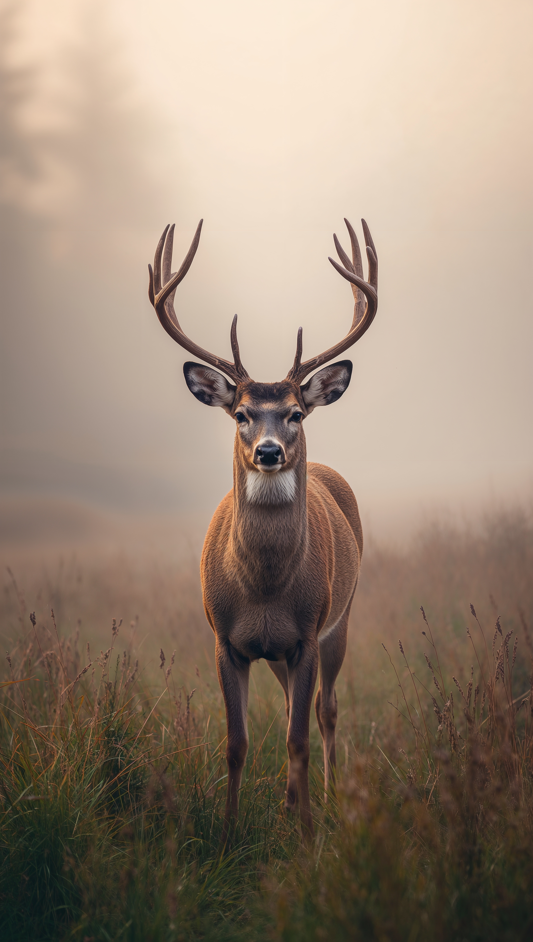 November wallpaper – deer in foggy November meadow